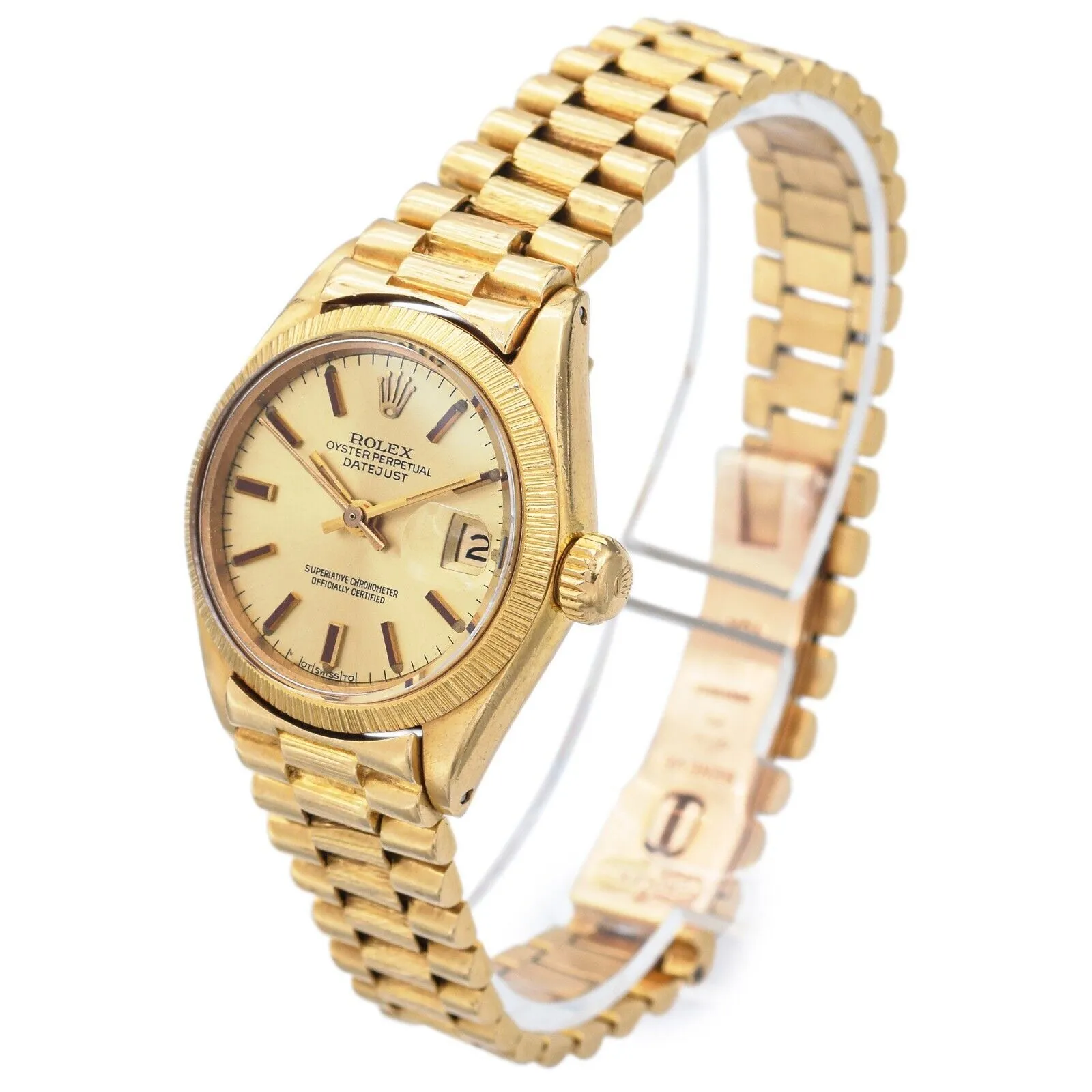 1973 Rolex Datejust Ladies Bark Finish 18K Yellow Gold Automatic Watch Ref 6927