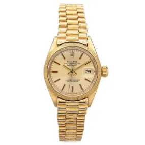 1973 Rolex Datejust Ladies Bark Finish 18K Yellow Gold Automatic Watch Ref 6927