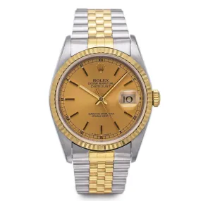 1996 Rolex Datejust SS / 18K Gold Champagne Dial Automatic Men's Watch Ref 16233