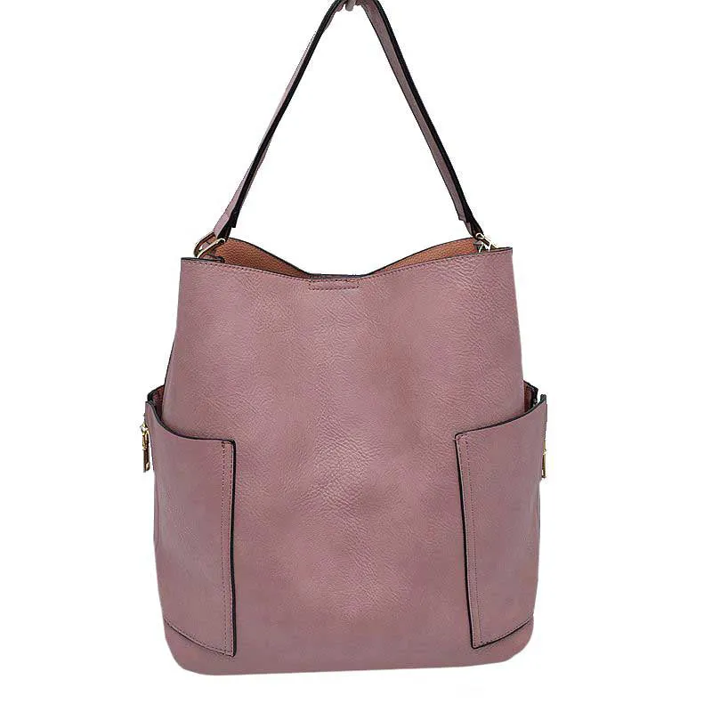 2in 1 Chic Satchel Side Pocket With Long Strap Bucket Bag