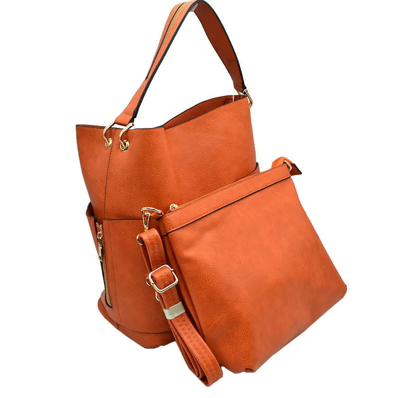 2in 1 Chic Satchel Side Pocket With Long Strap Bucket Bag