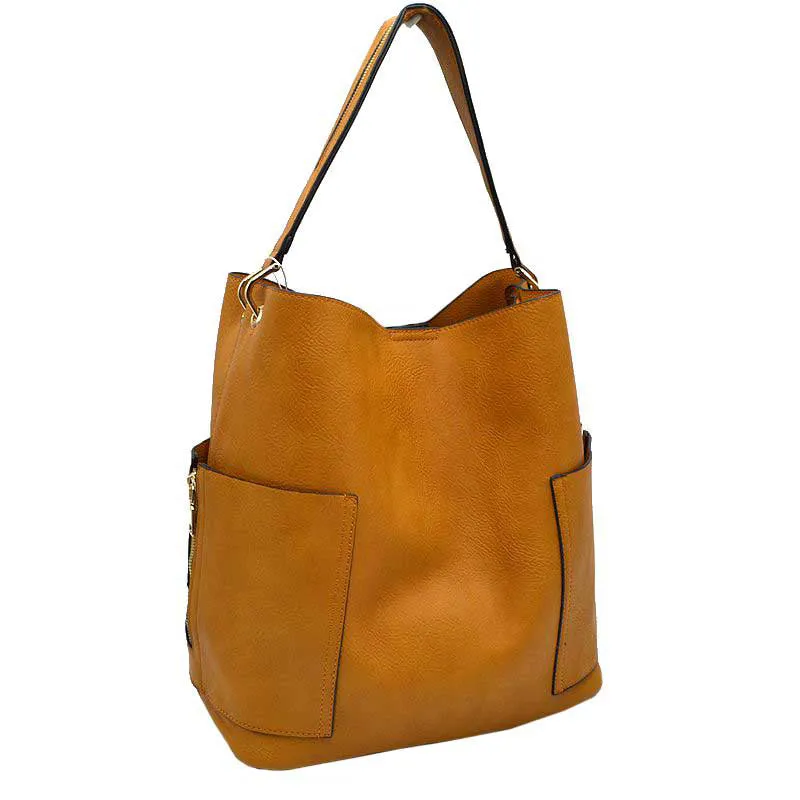 2in 1 Chic Satchel Side Pocket With Long Strap Bucket Bag