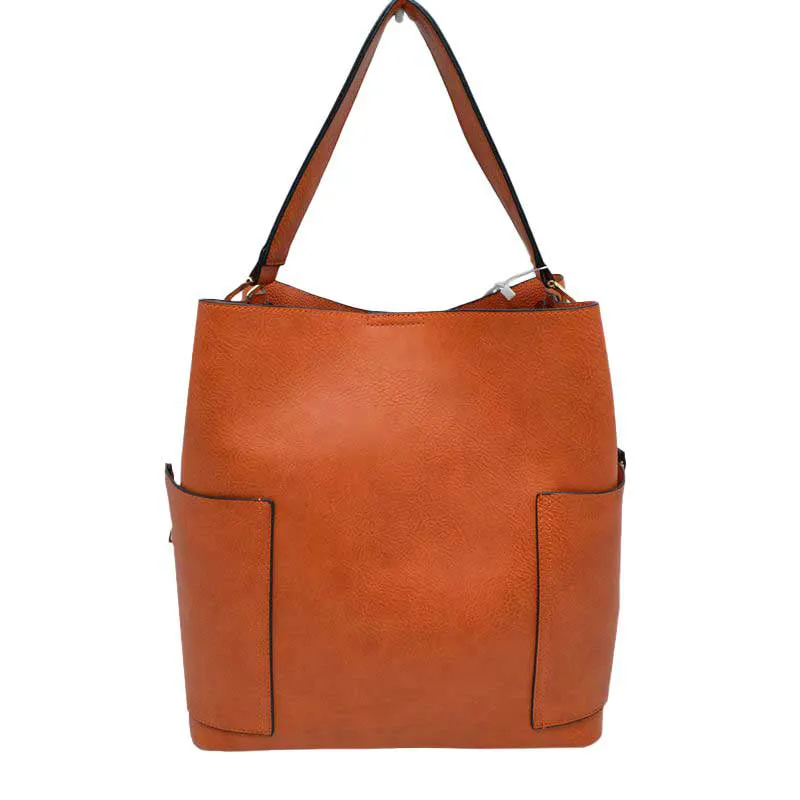 2in 1 Chic Satchel Side Pocket With Long Strap Bucket Bag