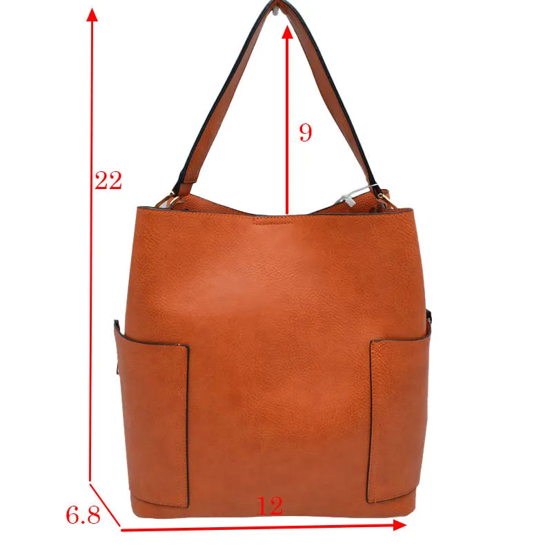 2in 1 Chic Satchel Side Pocket With Long Strap Bucket Bag