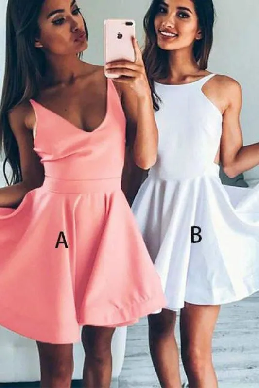 A Line Homecoming V-neck Sleeveless Short Prom Party Mini Dress