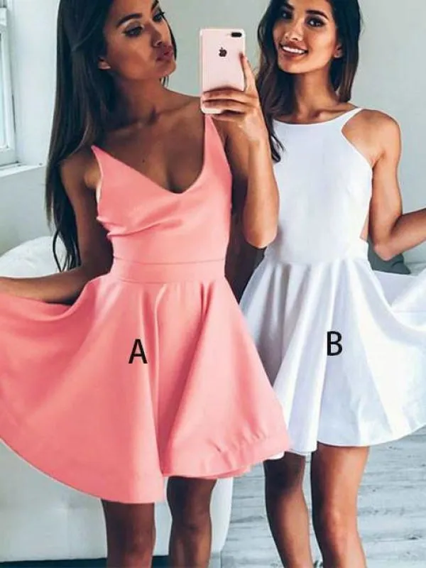 A Line Homecoming V-neck Sleeveless Short Prom Party Mini Dress