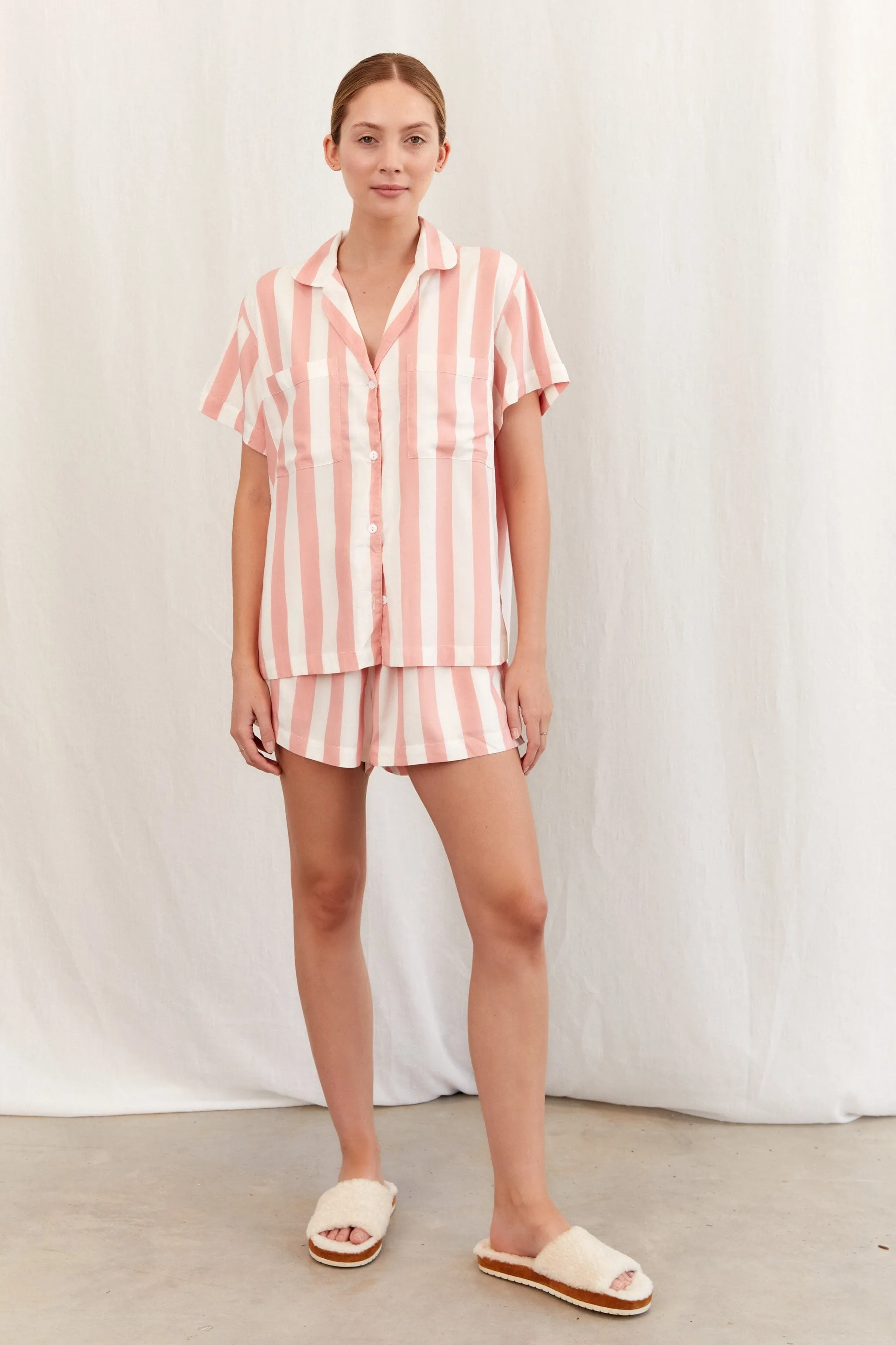 Abigail Sleep Set - Stripe - Peachy Pink