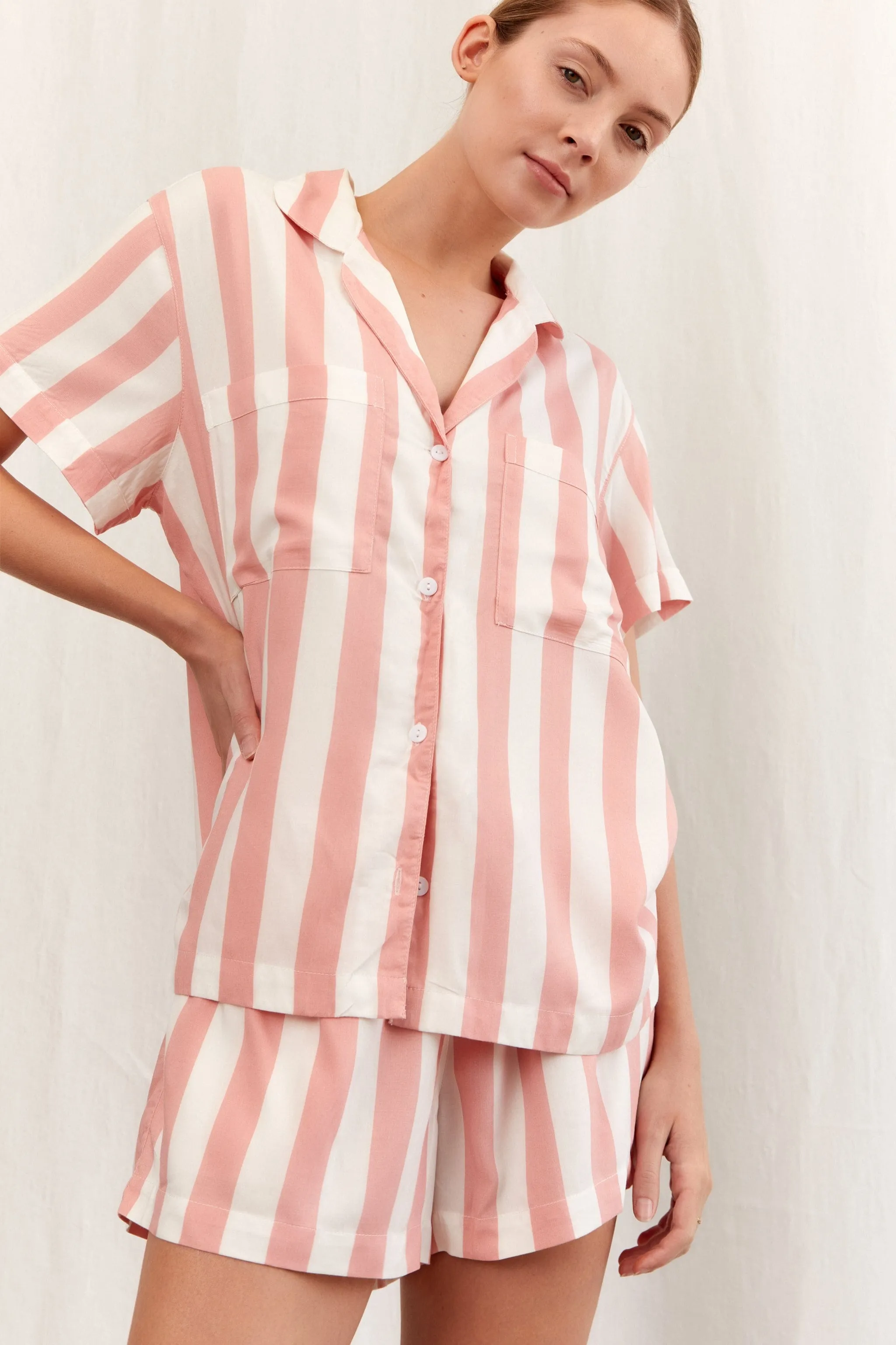 Abigail Sleep Set - Stripe - Peachy Pink