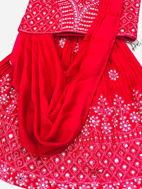 Alluring Red Color Satin Silk Embroided Work Choli For Girls