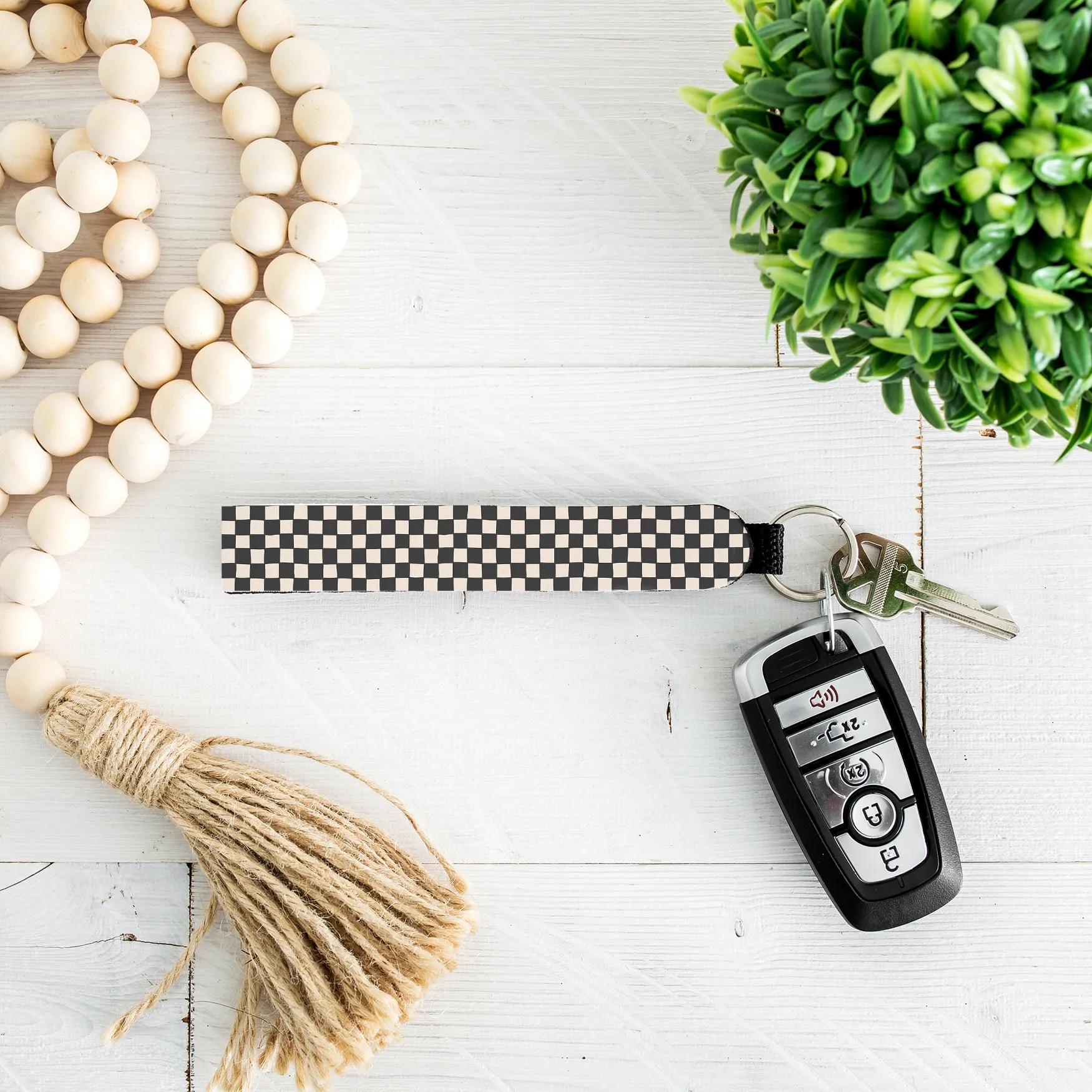 Black & White Check Lip Balm Holder & Wristlet