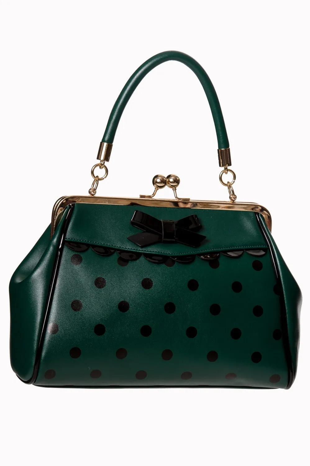 Black and Green Polka Dot Bow and Scallop Kisslock Purse