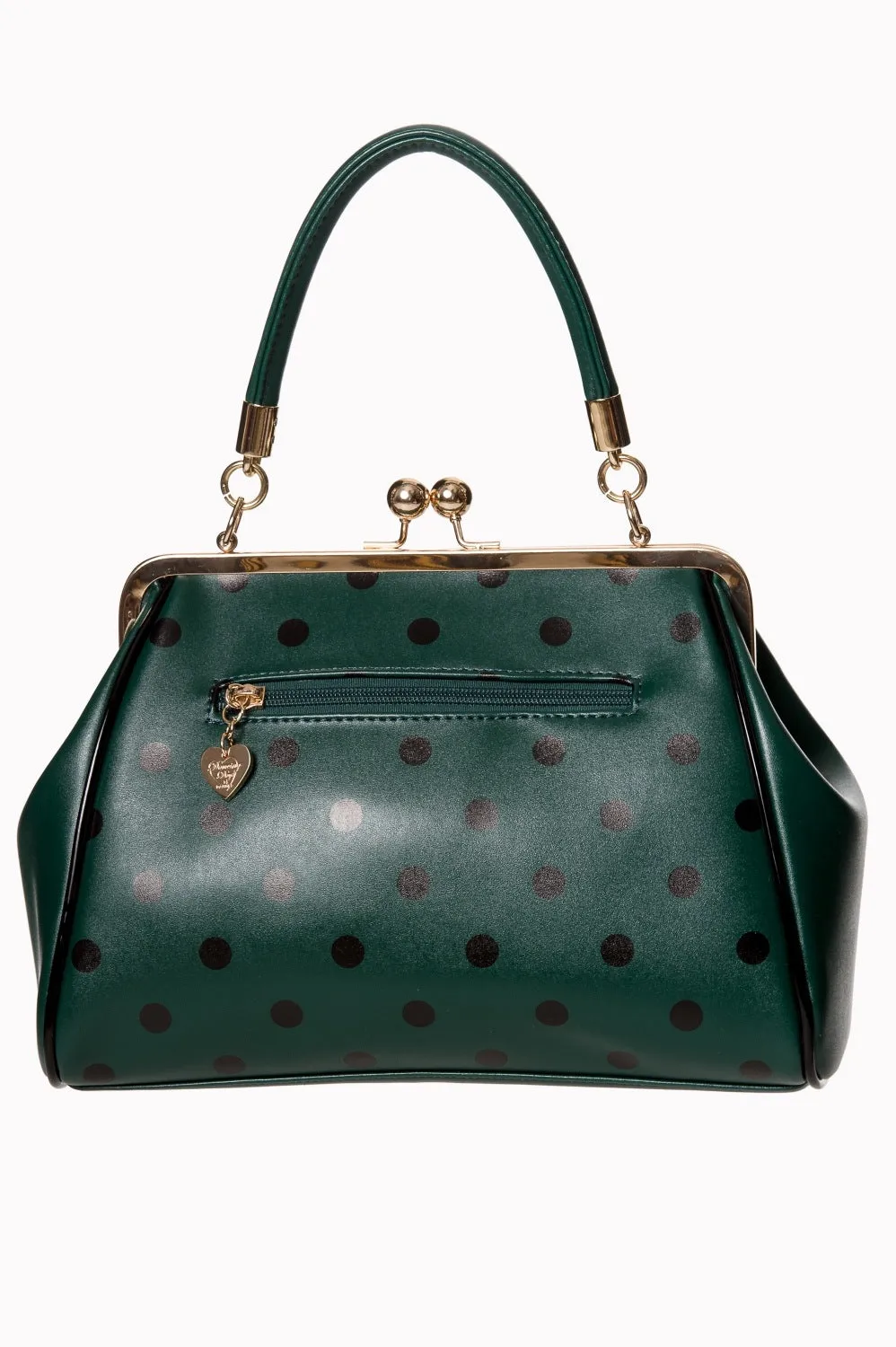 Black and Green Polka Dot Bow and Scallop Kisslock Purse