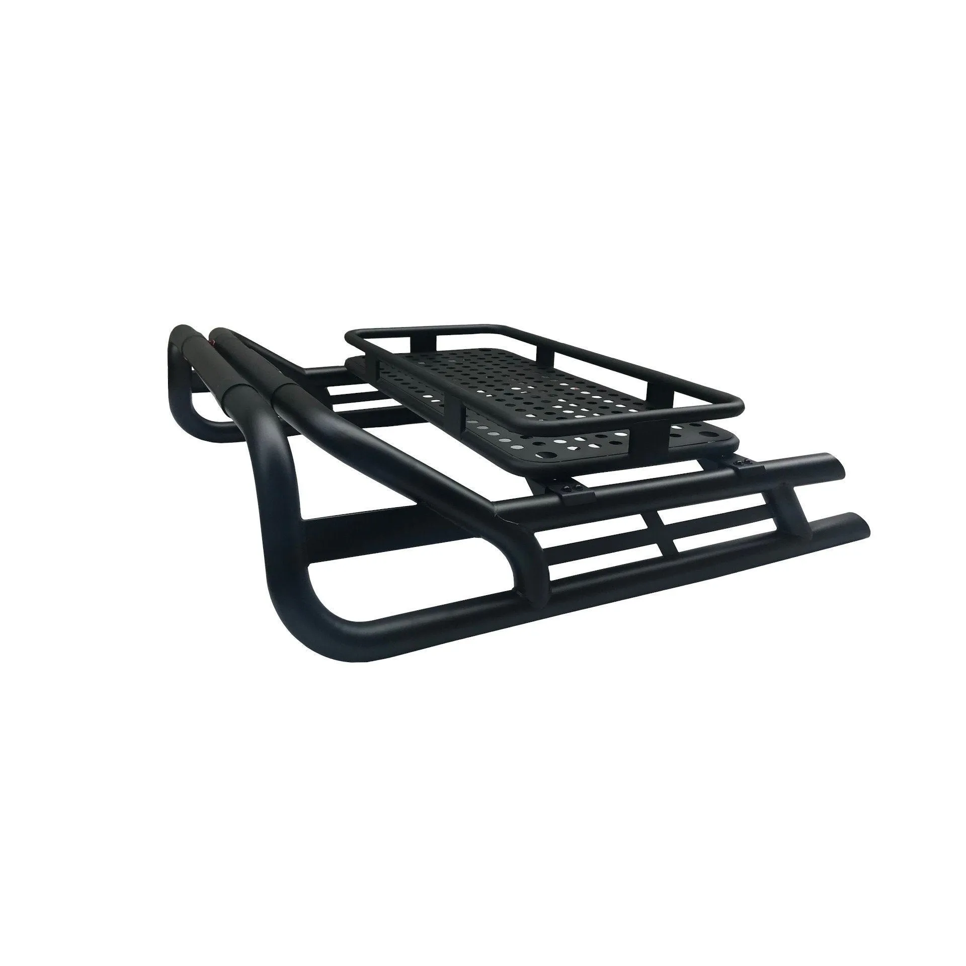 Black Long Arm Roll Sports Bar with Cargo Basket Rack for the Isuzu D-Max 02-07