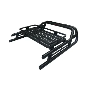 Black Long Arm Roll Sports Bar with Cargo Basket Rack for the Isuzu D-Max 02-07