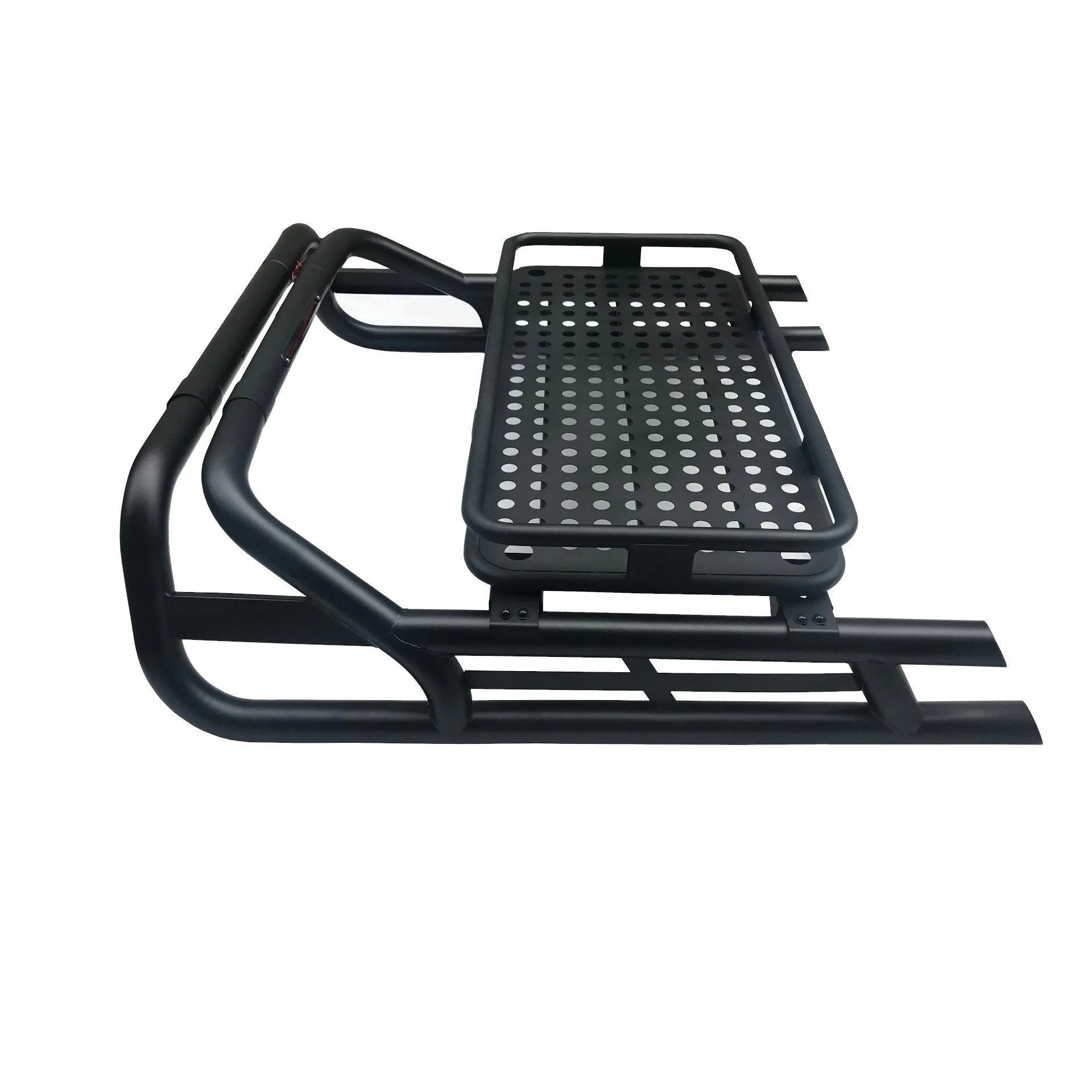 Black Long Arm Roll Sports Bar with Cargo Basket Rack for the Isuzu D-Max 07-12