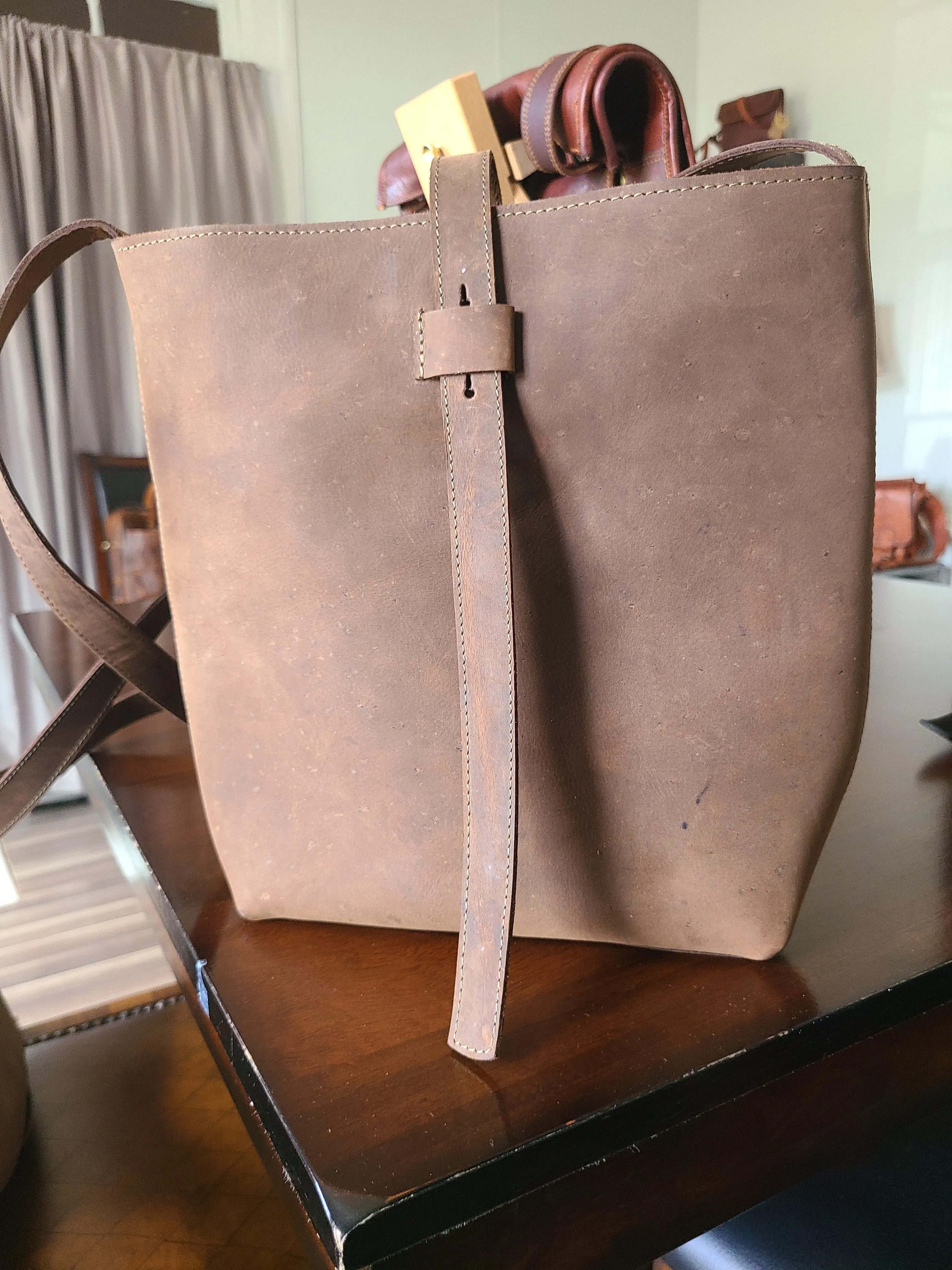 Buffalo Leather Designer Crossbody Bucket Bag