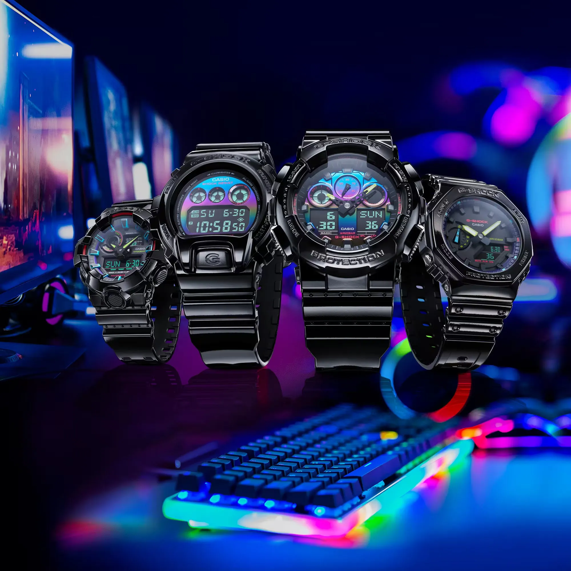 Casio G-Shock Black Carbon CasiOak Rainbow Glossy Gamers Watch GA2100RGB-1A