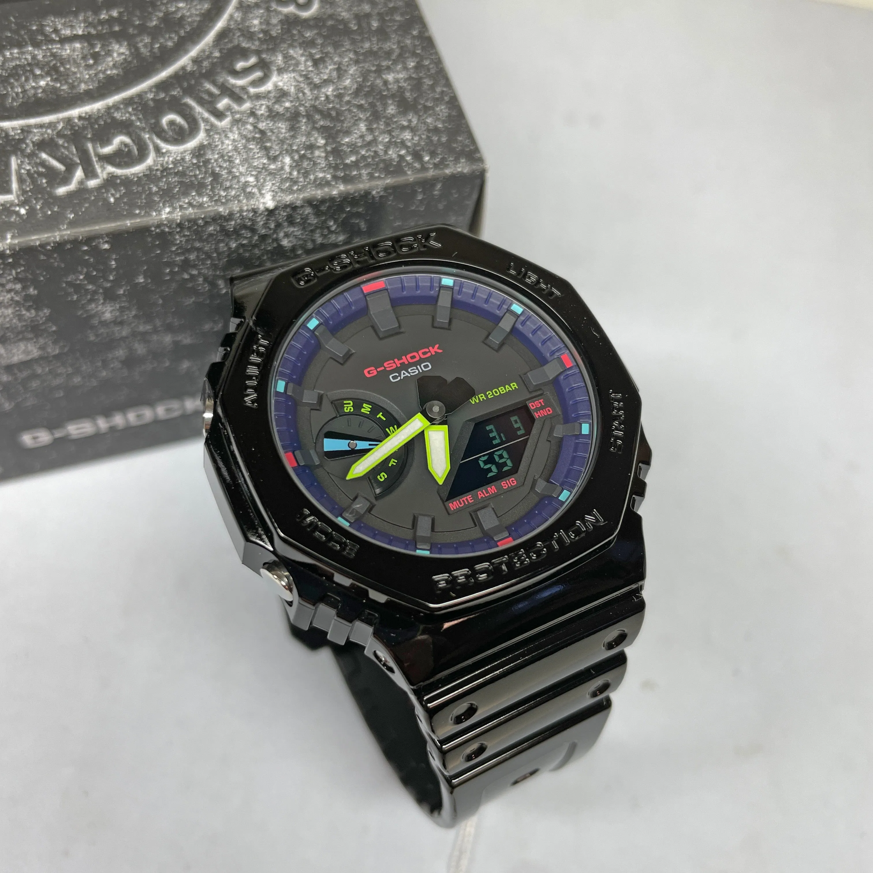 Casio G-Shock Black Carbon CasiOak Rainbow Glossy Gamers Watch GA2100RGB-1A