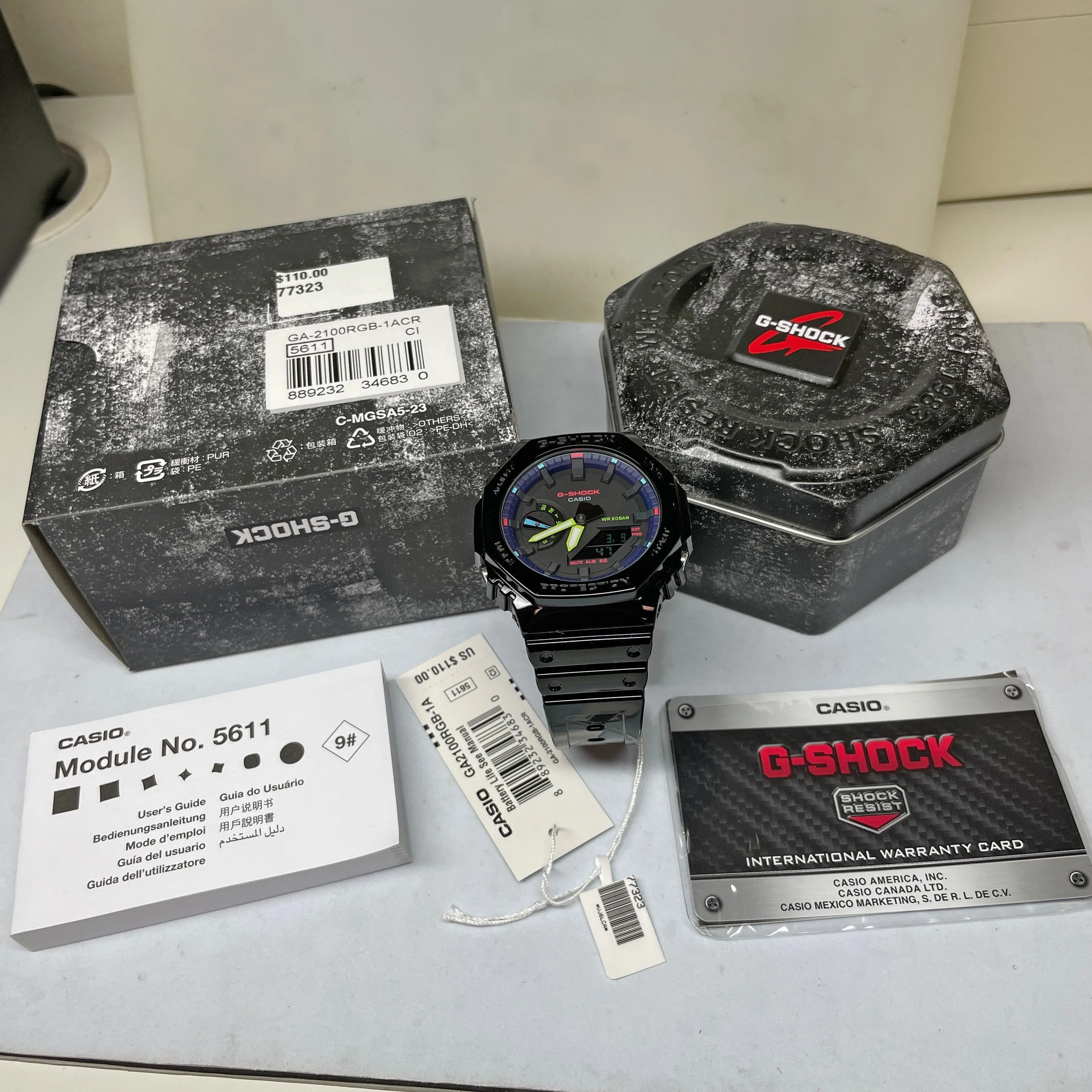 Casio G-Shock Black Carbon CasiOak Rainbow Glossy Gamers Watch GA2100RGB-1A