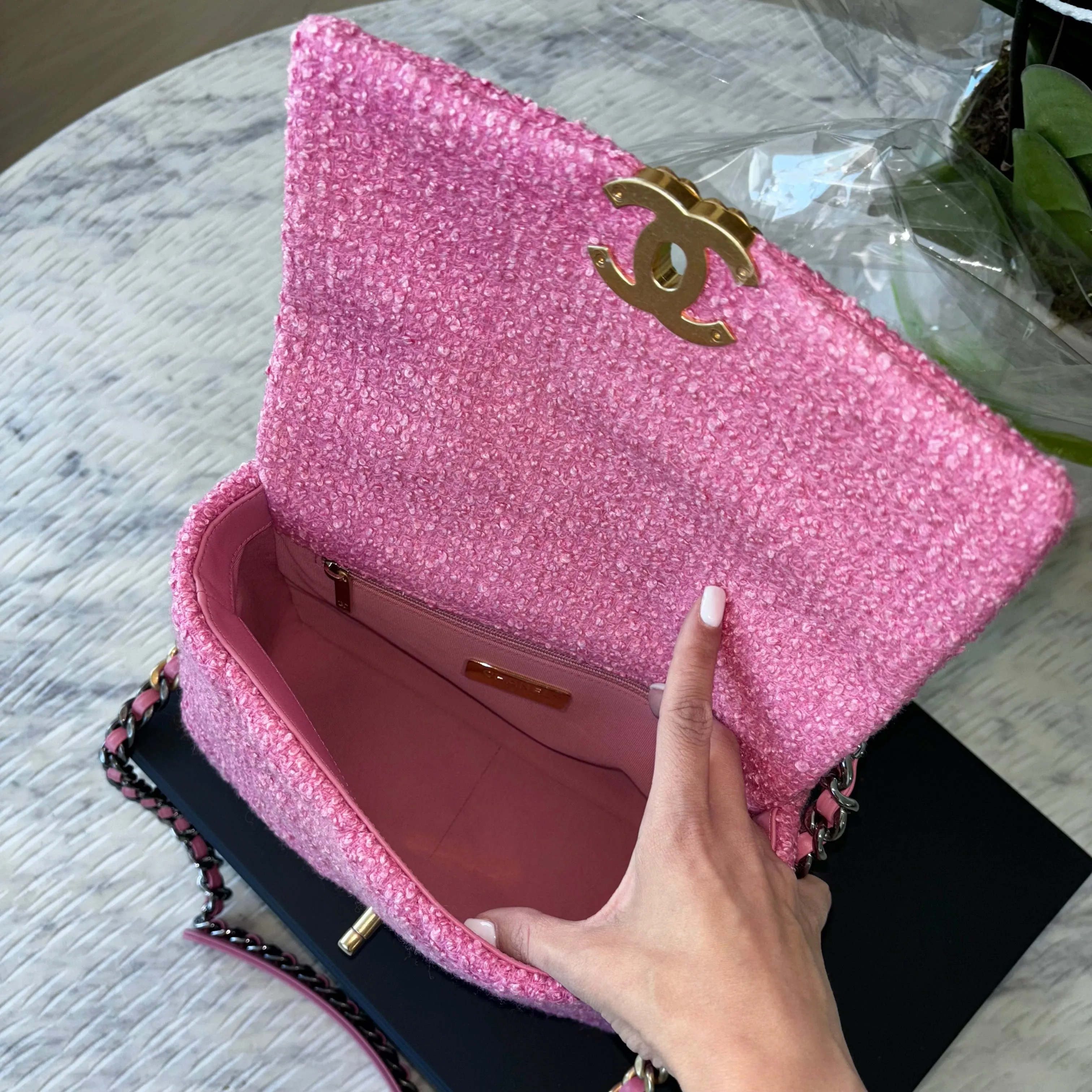 Chanel 19 Small Pink Tweed Bag