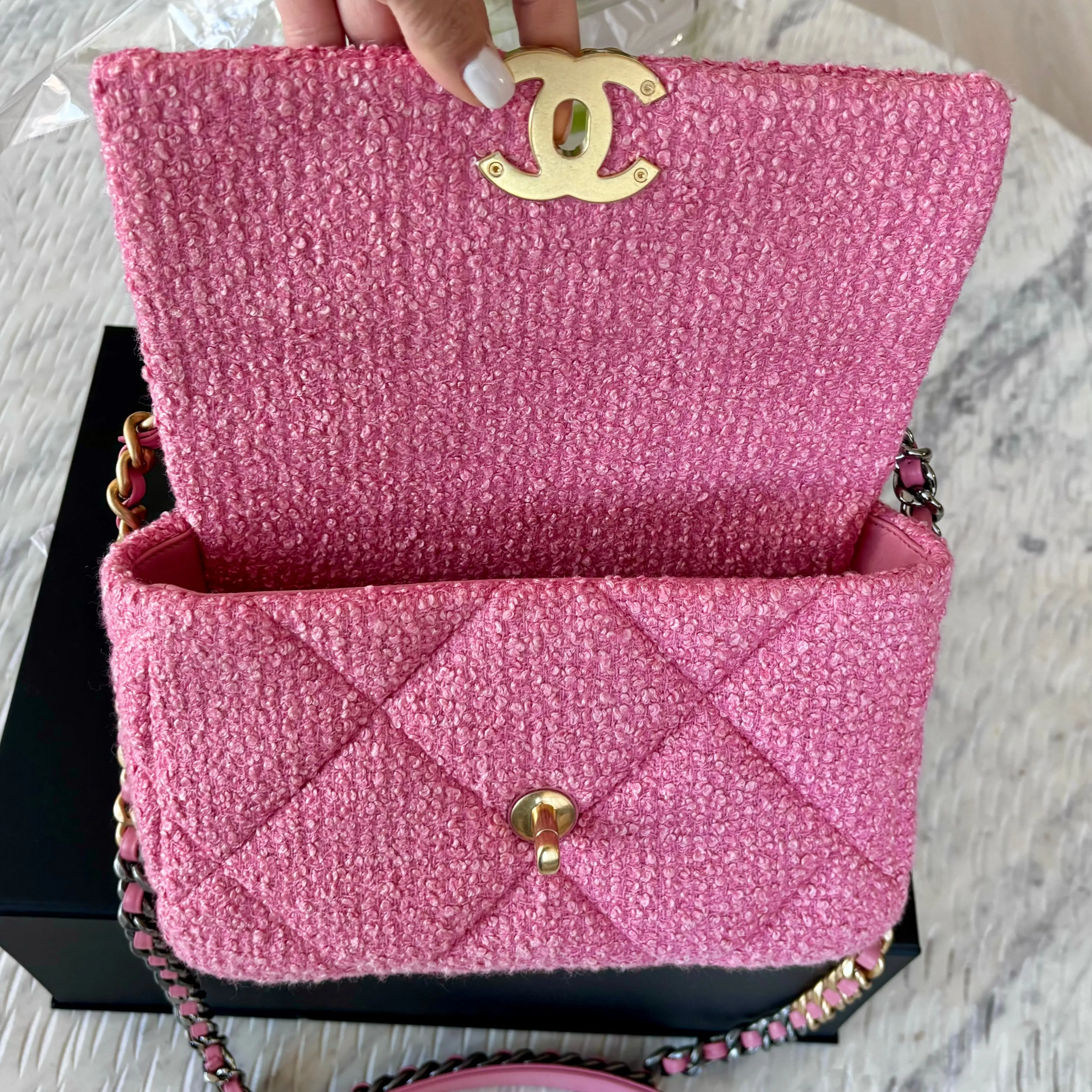 Chanel 19 Small Pink Tweed Bag