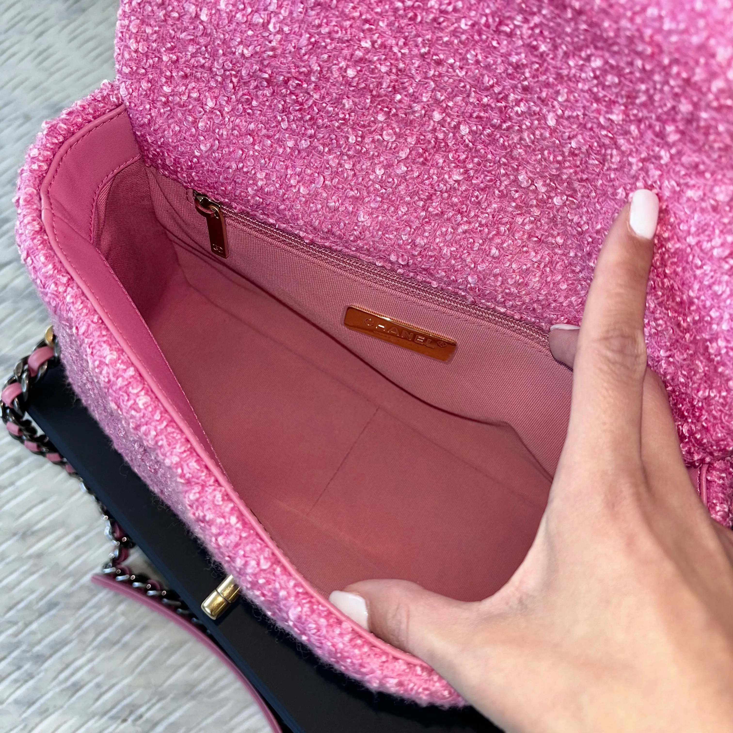 Chanel 19 Small Pink Tweed Bag