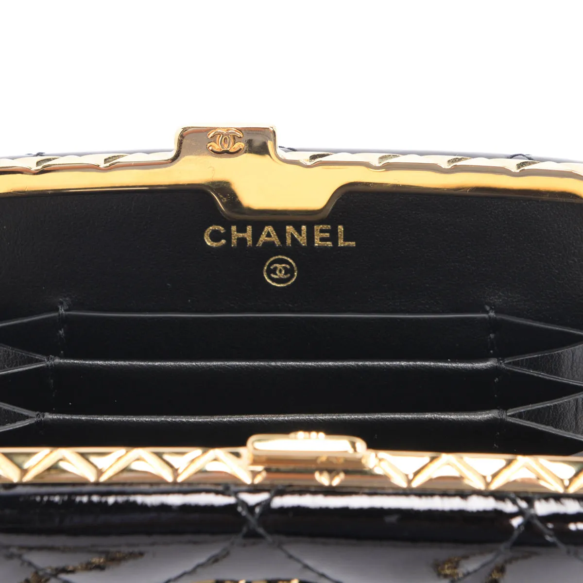 Chanel Black Glazed Goatskin Mini Box with Chain