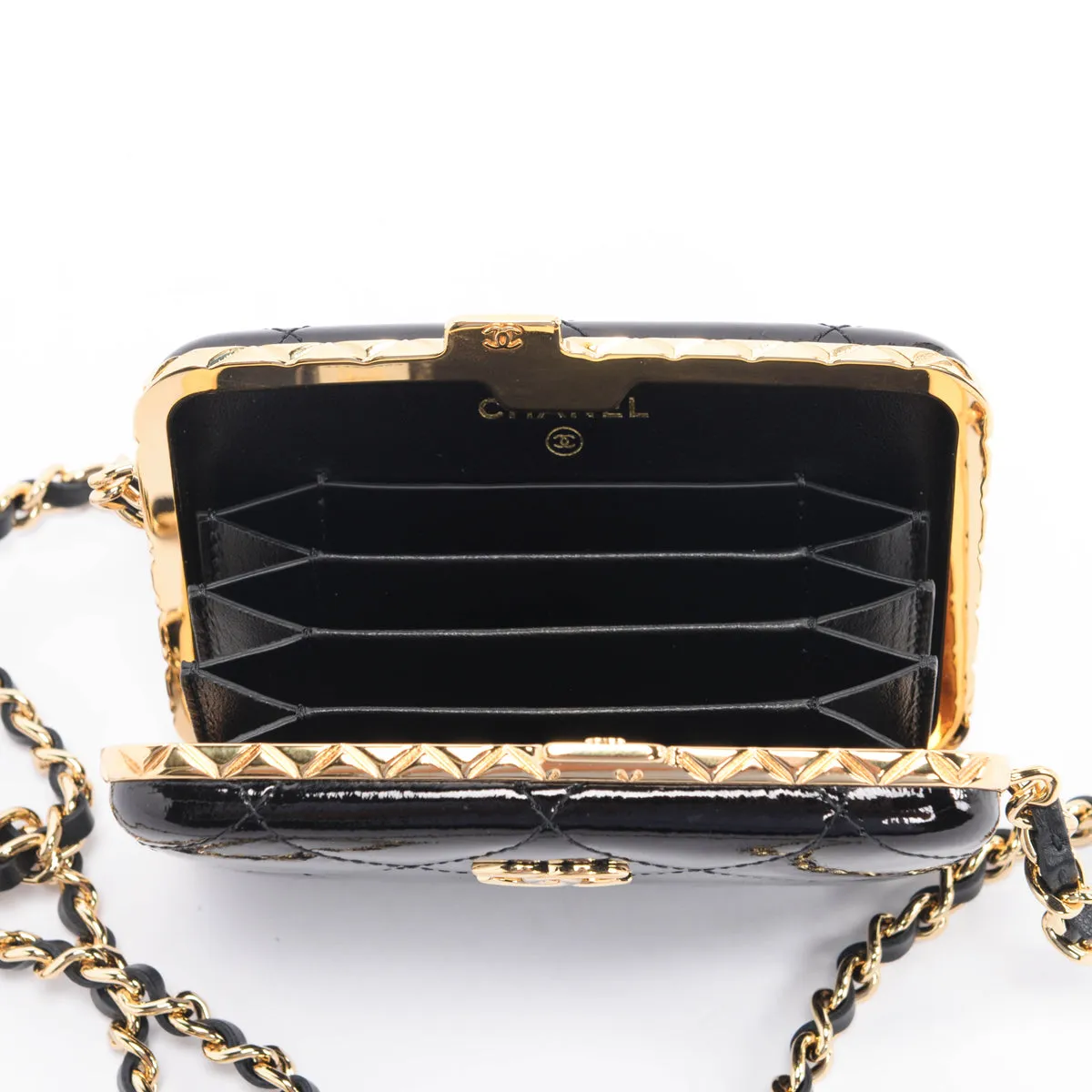 Chanel Black Glazed Goatskin Mini Box with Chain