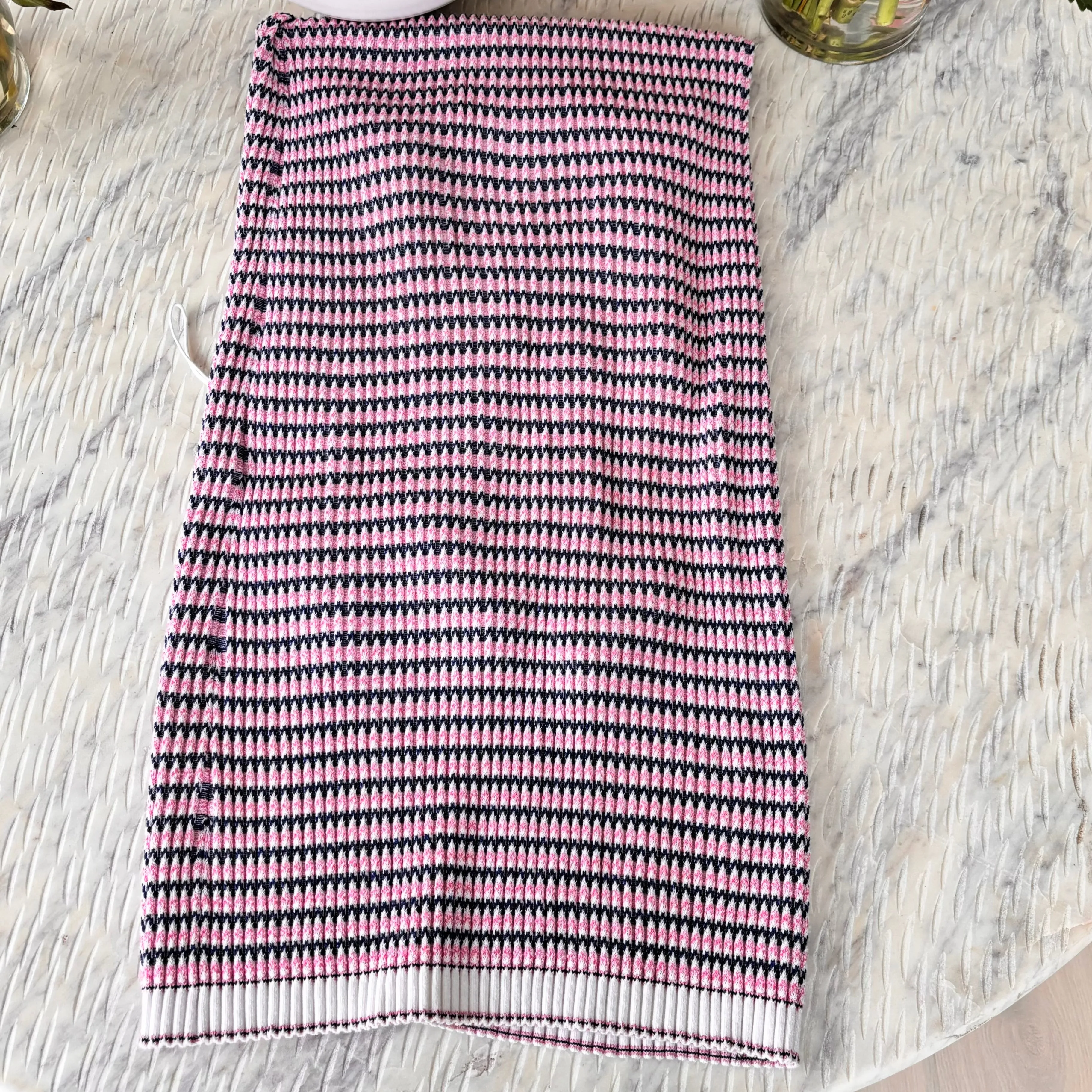 Chanel CC Long Knit Pink Navy White Dress