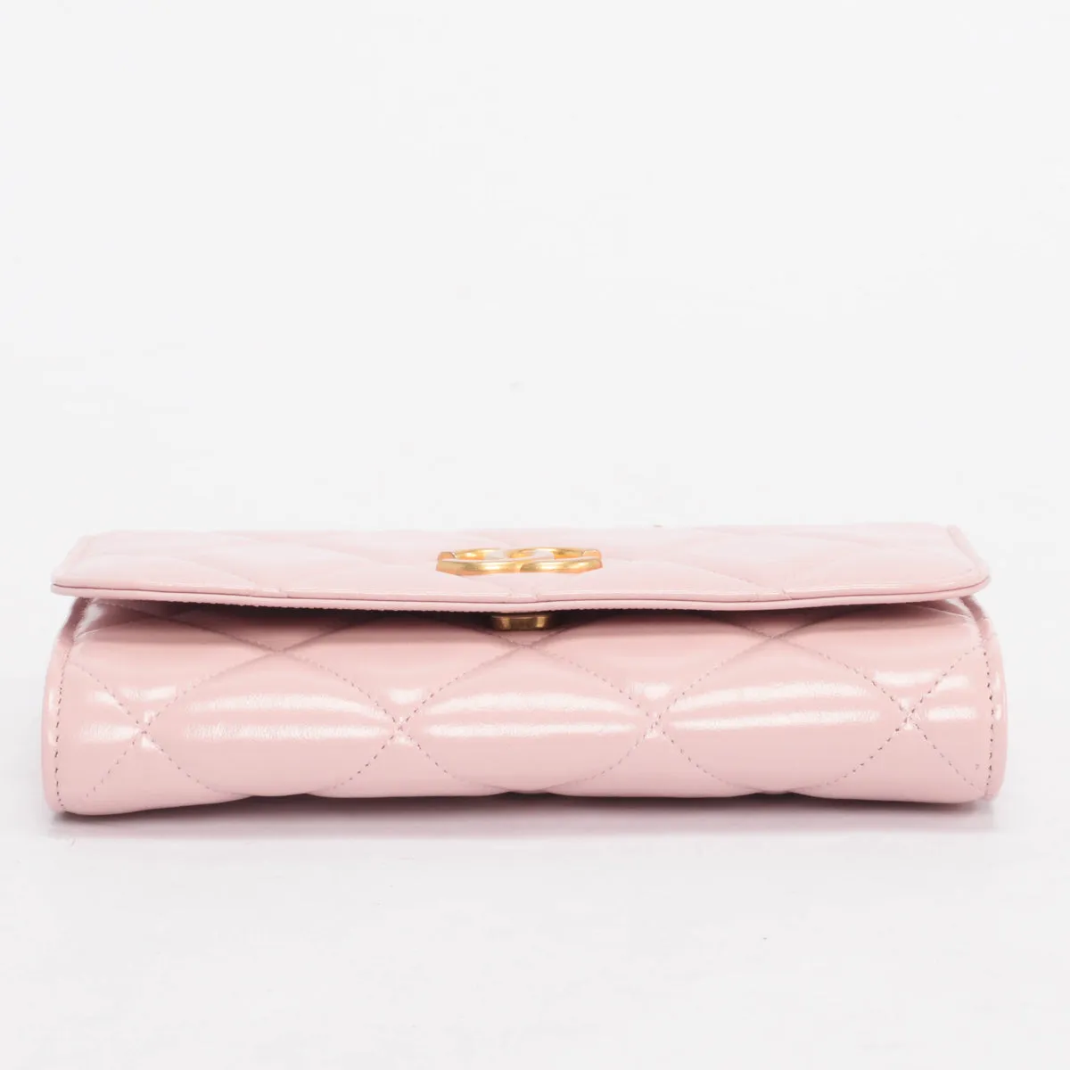 Chanel Pink Glossy Lambskin CC Medallion Wallet on Chain