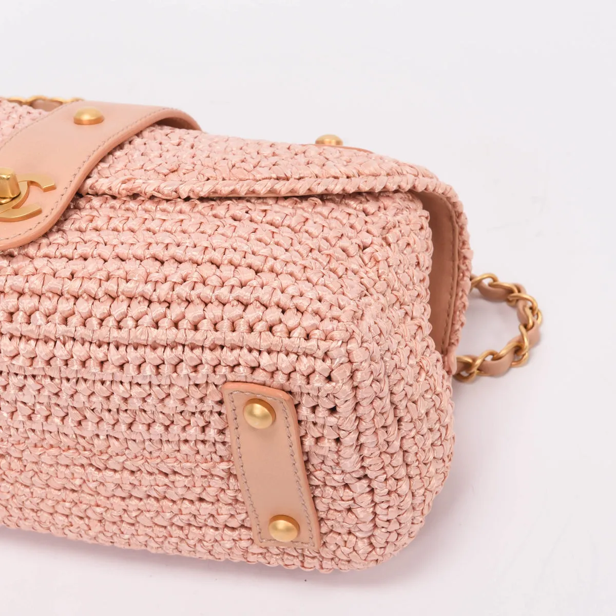 Chanel Pink Woven Raffia Single Flap Cross Body Bag