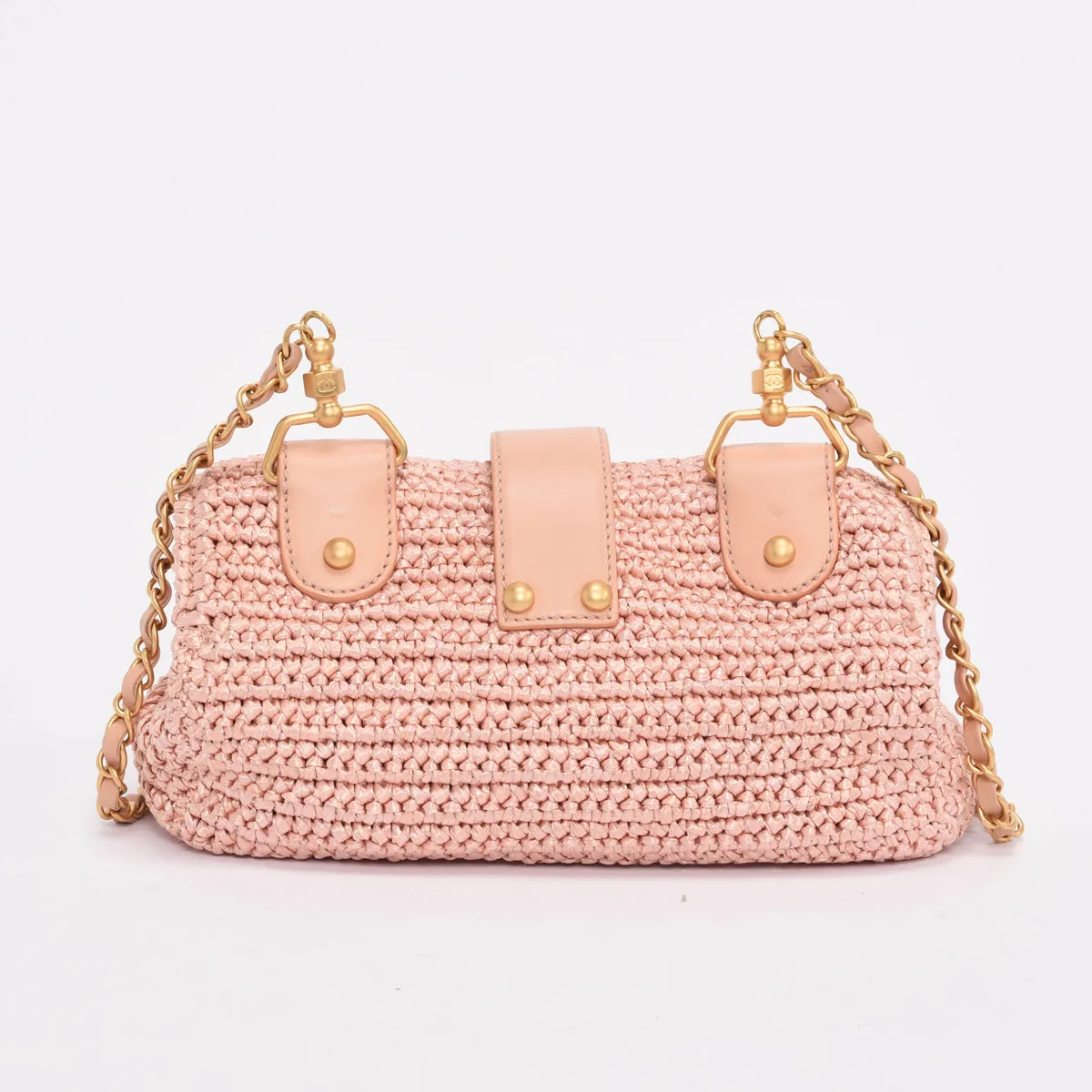 Chanel Pink Woven Raffia Single Flap Cross Body Bag