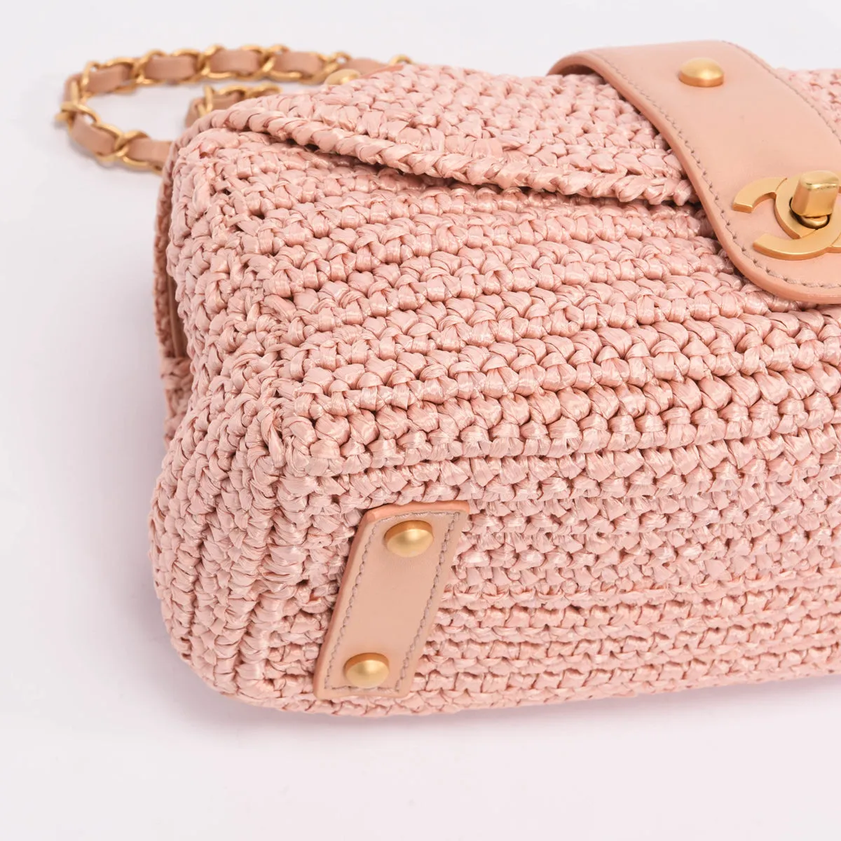 Chanel Pink Woven Raffia Single Flap Cross Body Bag