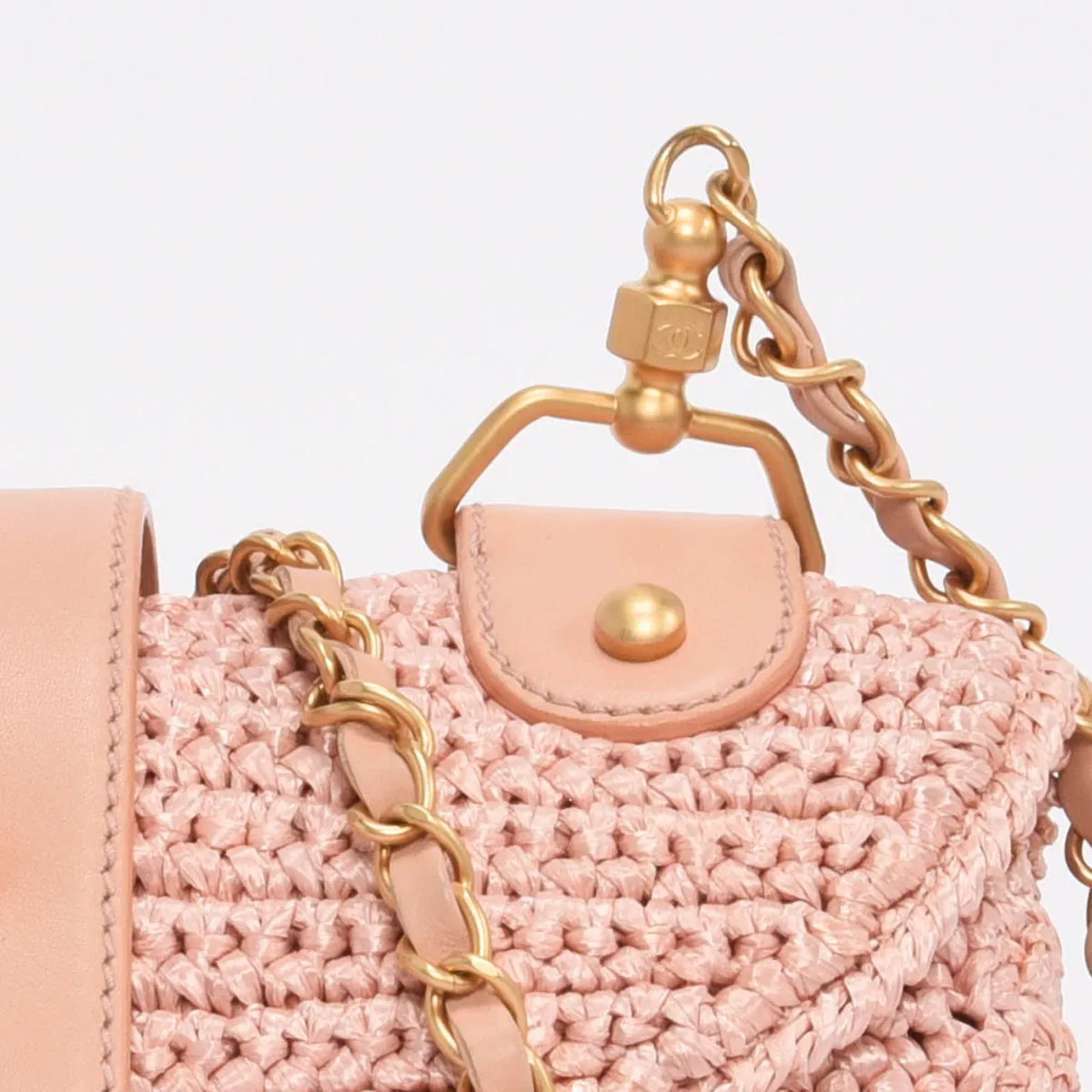 Chanel Pink Woven Raffia Single Flap Cross Body Bag