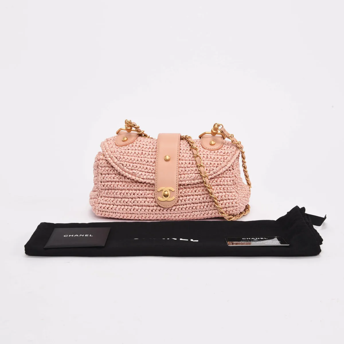 Chanel Pink Woven Raffia Single Flap Cross Body Bag