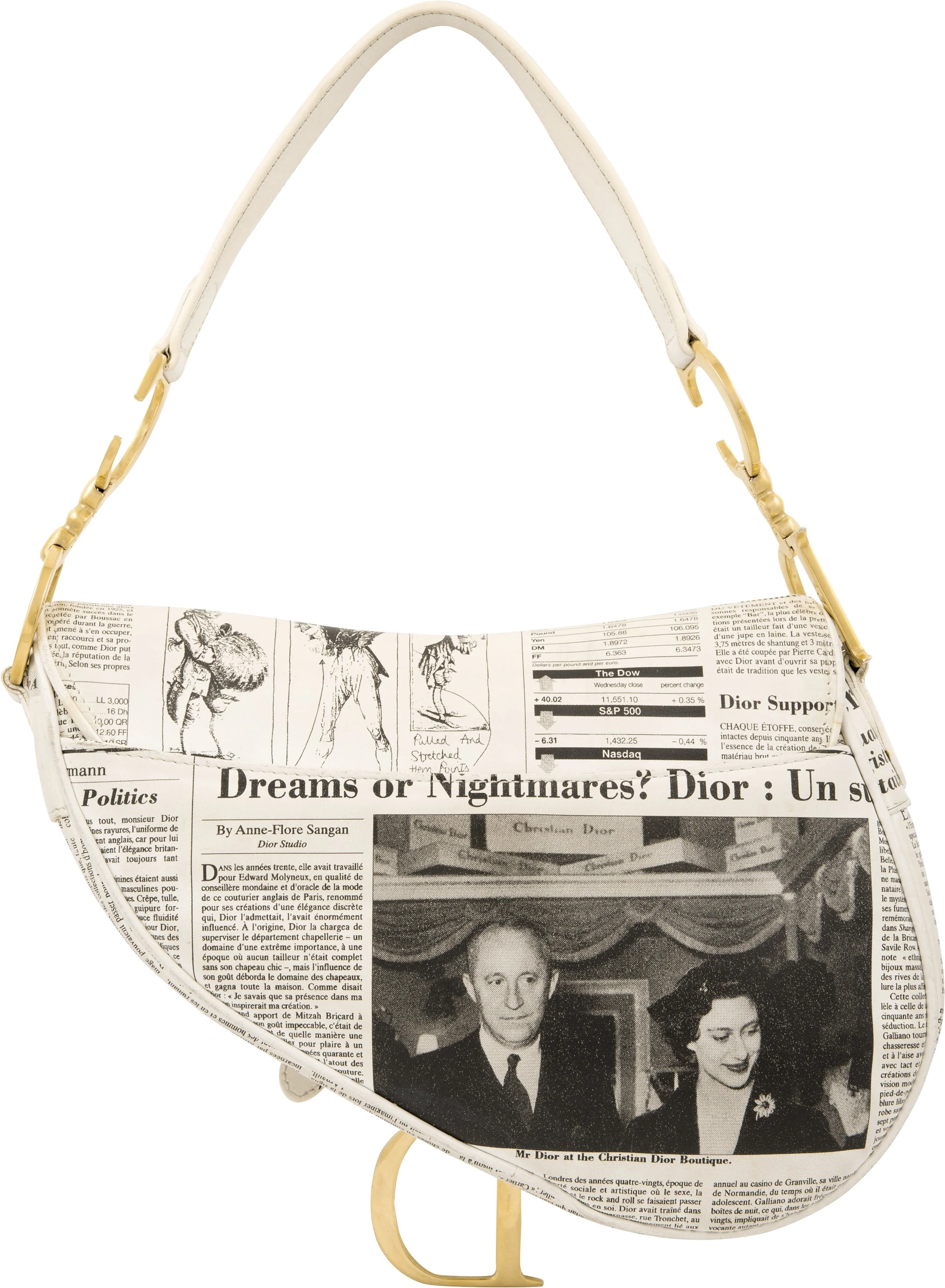 Vintage Christian Dior Fall 2000 Newspaper Print Leather Saddle Bag