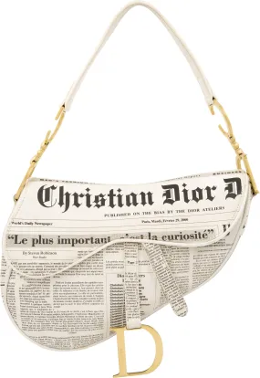 Vintage Christian Dior Fall 2000 Newspaper Print Leather Saddle Bag