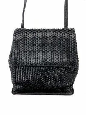 CHRISTOPHER KON Black Leather Woven Crossbody Purse