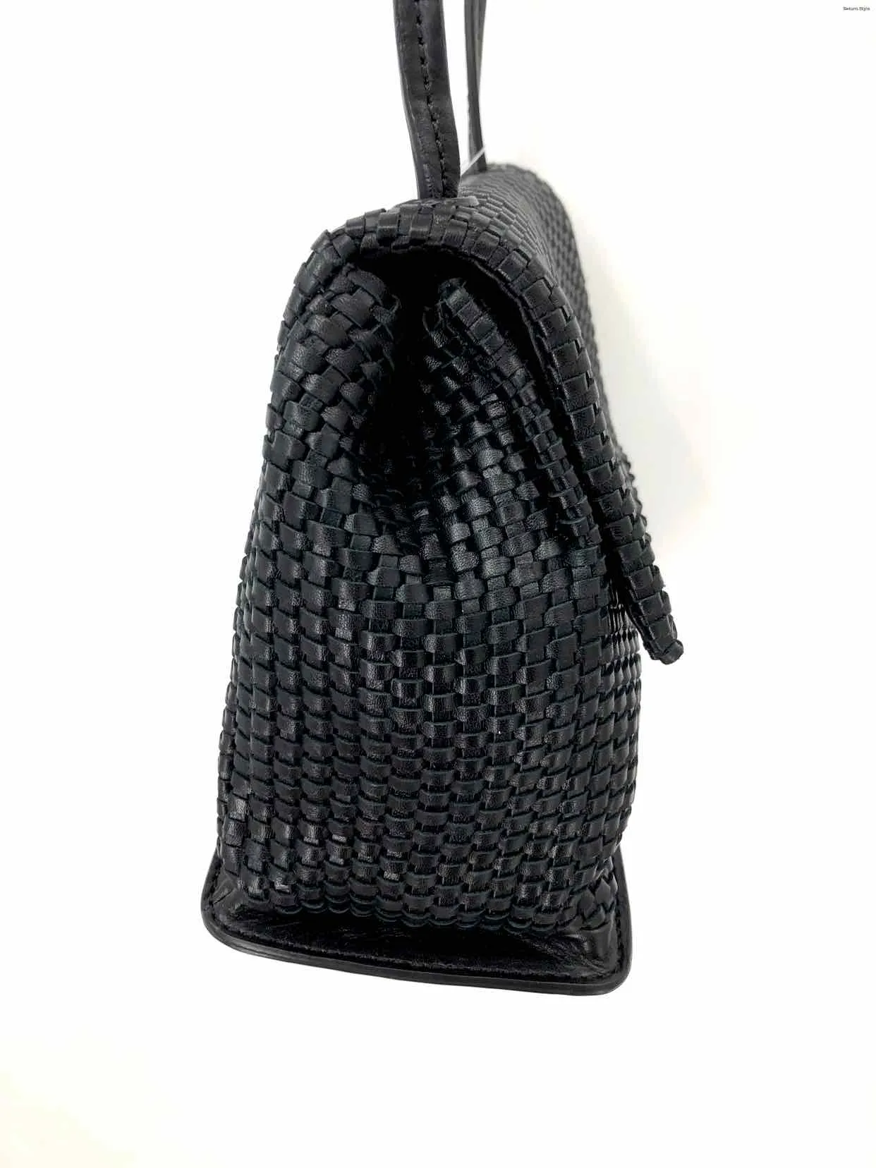 CHRISTOPHER KON Black Leather Woven Crossbody Purse