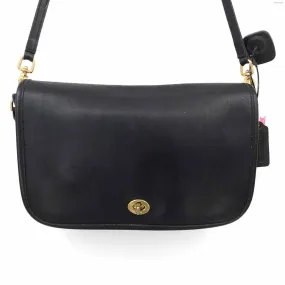 COACH Black Gold Leather Pre Loved Distressed Messenger Purse