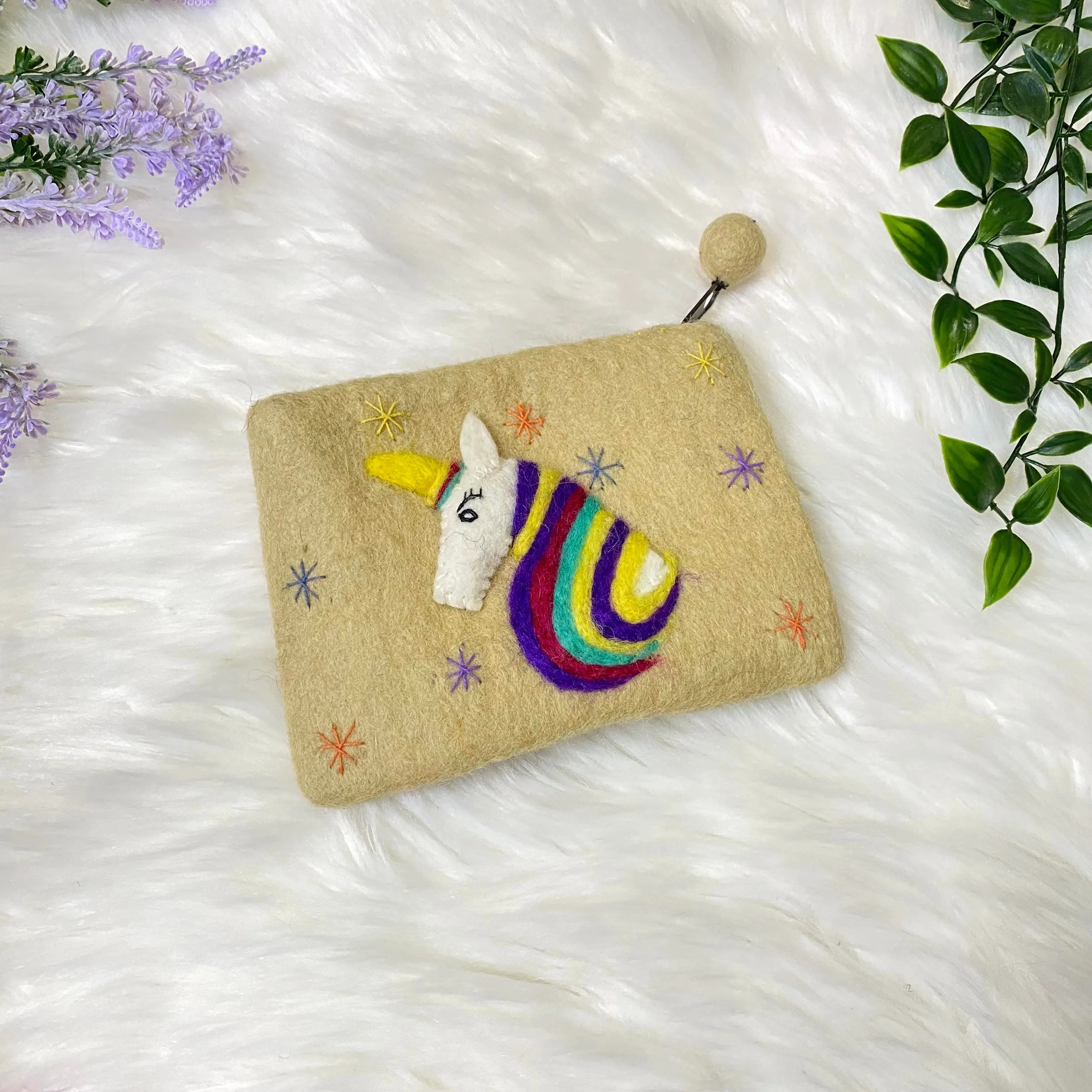 Colorful Unicorn Designed Felt Purse