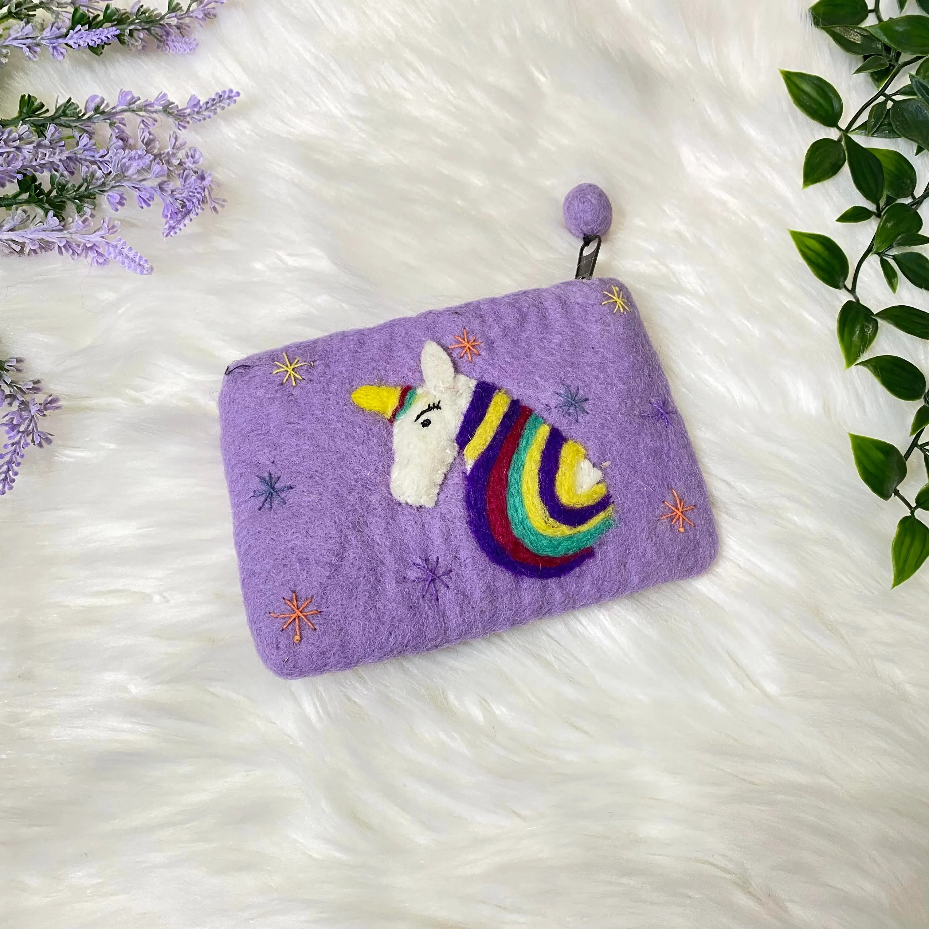 Colorful Unicorn Designed Felt Purse