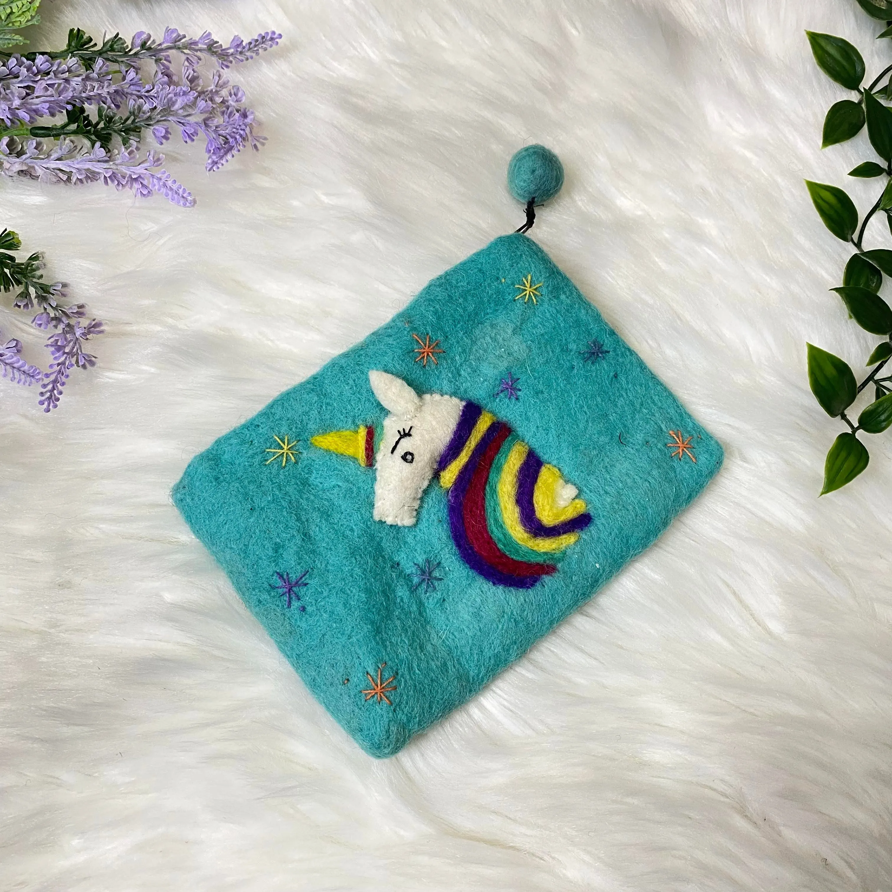 Colorful Unicorn Designed Felt Purse