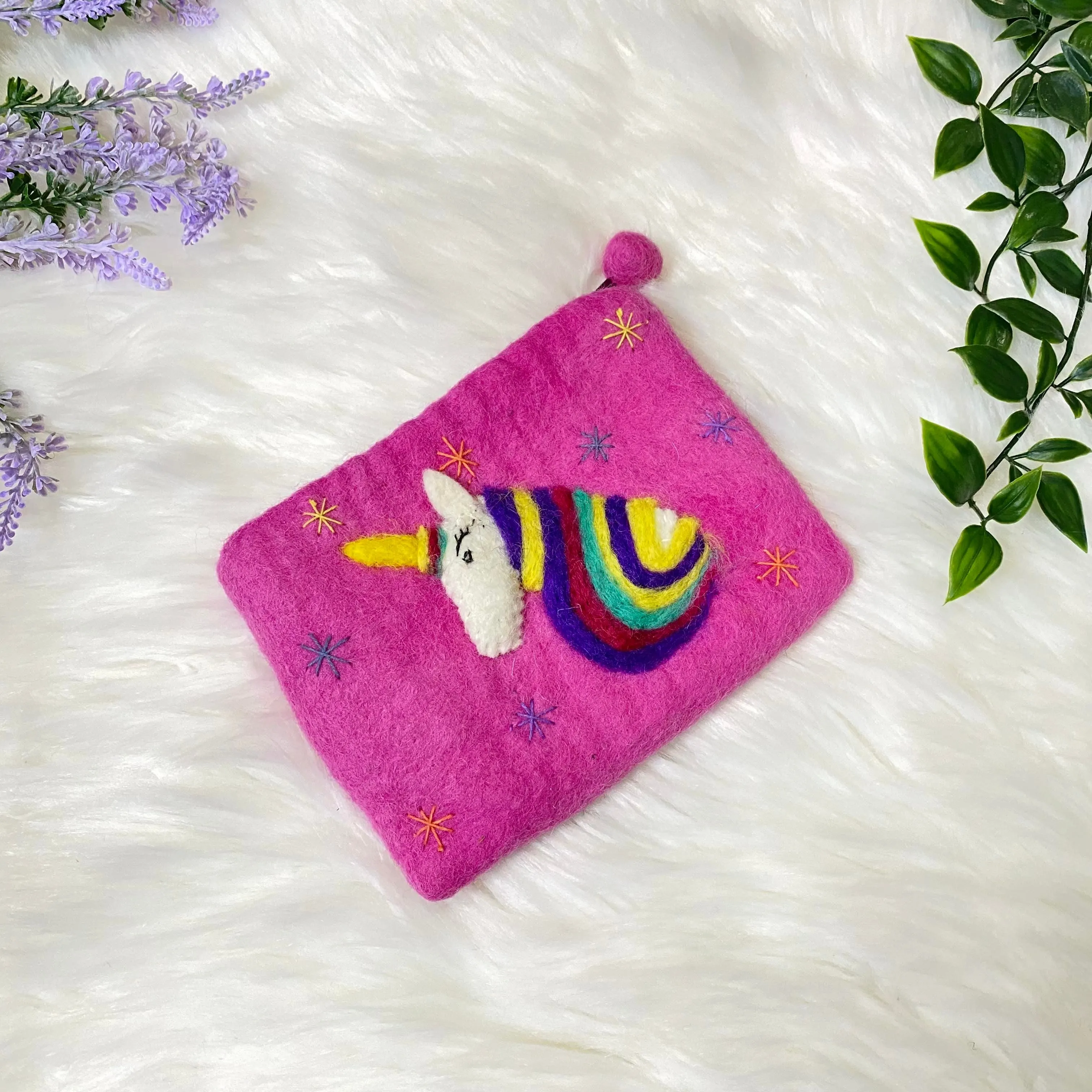 Colorful Unicorn Designed Felt Purse