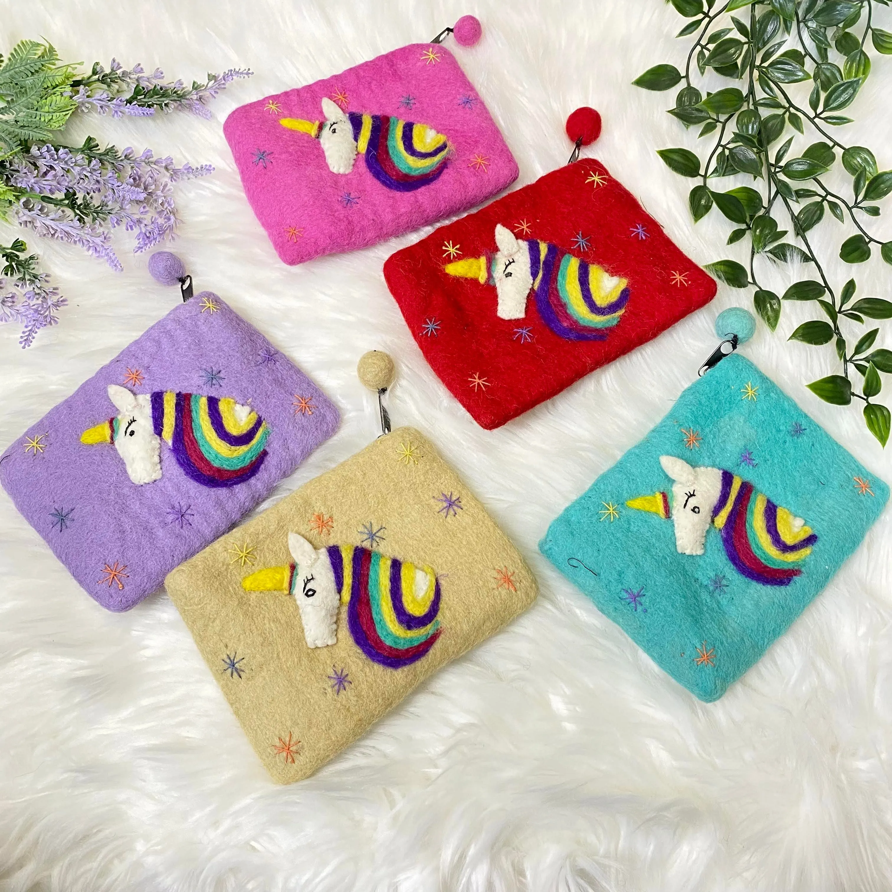 Colorful Unicorn Designed Felt Purse