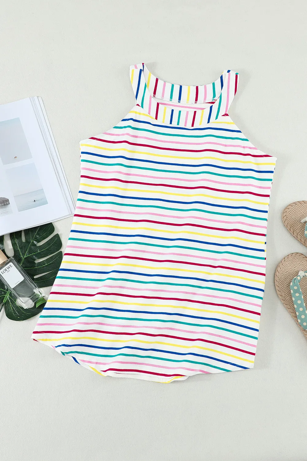 Cute Colorful Striped Halter Summer Tank Top