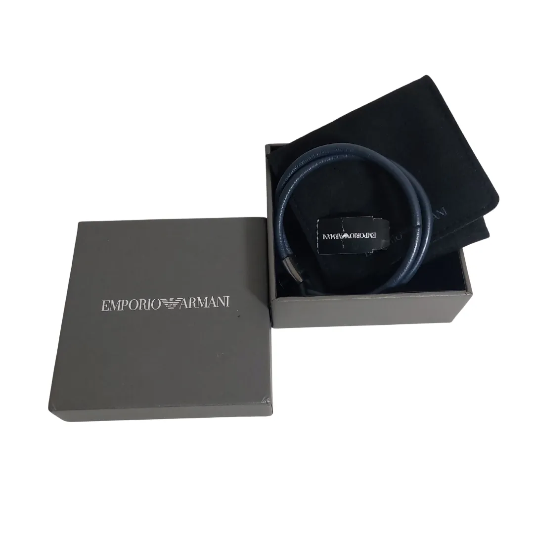 Emporio Armani Grey Leather Men's Bracelet | Brand New |