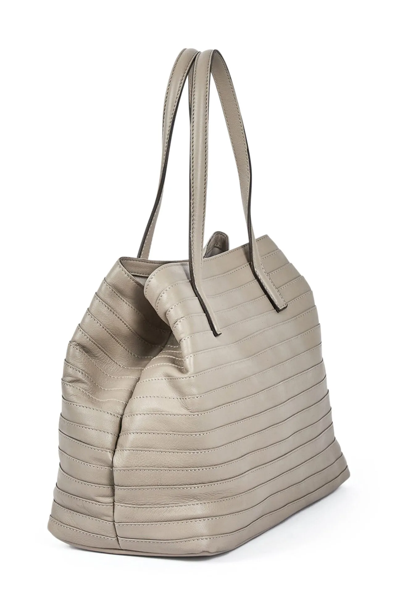 GAIA STRIPE STITCH HANDBAG IN ITALIAN LEATHER PEARL GREY