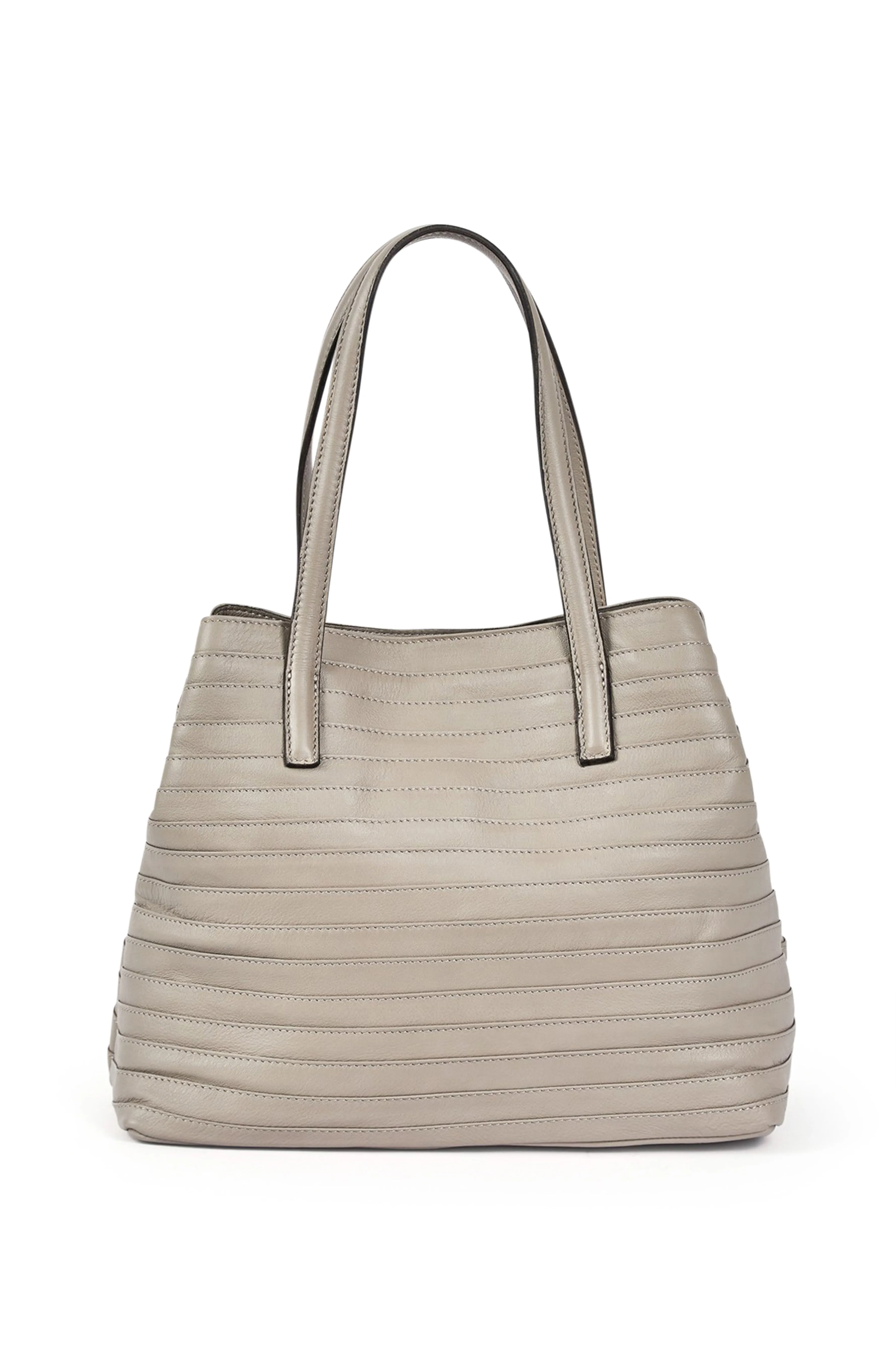 GAIA STRIPE STITCH HANDBAG IN ITALIAN LEATHER PEARL GREY