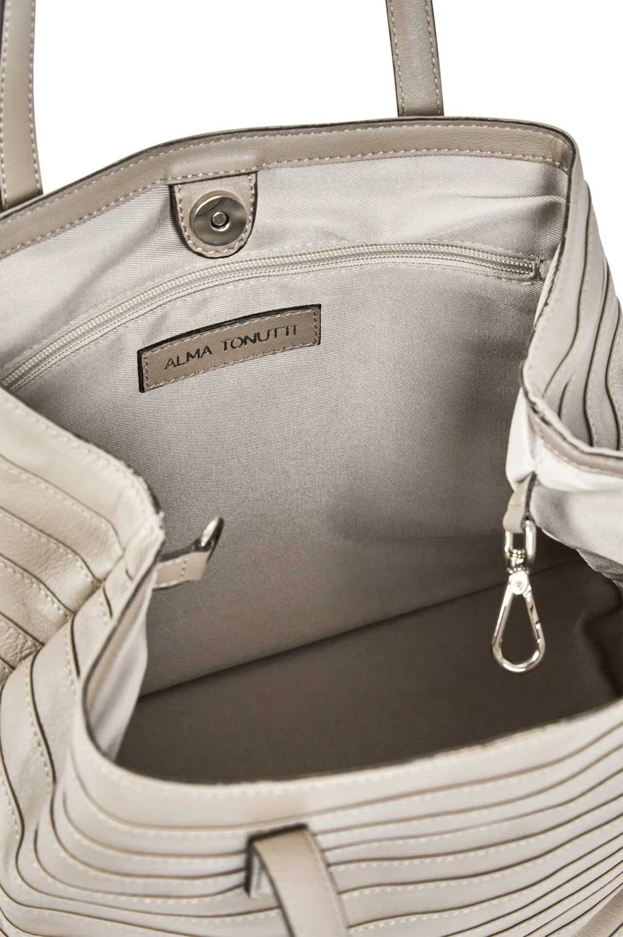 GAIA STRIPE STITCH HANDBAG IN ITALIAN LEATHER PEARL GREY